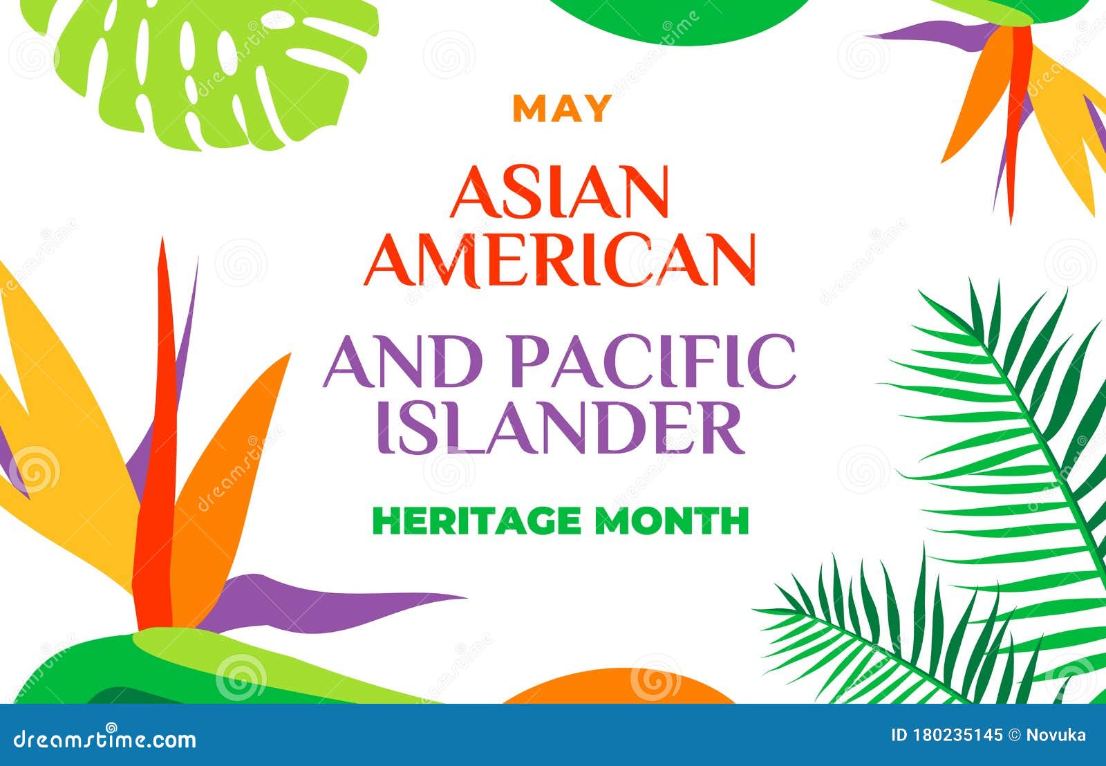 asian american and pacific islander heritage month.  banner for social media, card, poster.  with text, tropical