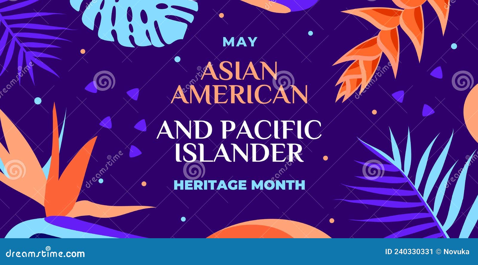 asian american and pacific islander heritage month.  banner for social media, card, poster.  with text, tropical