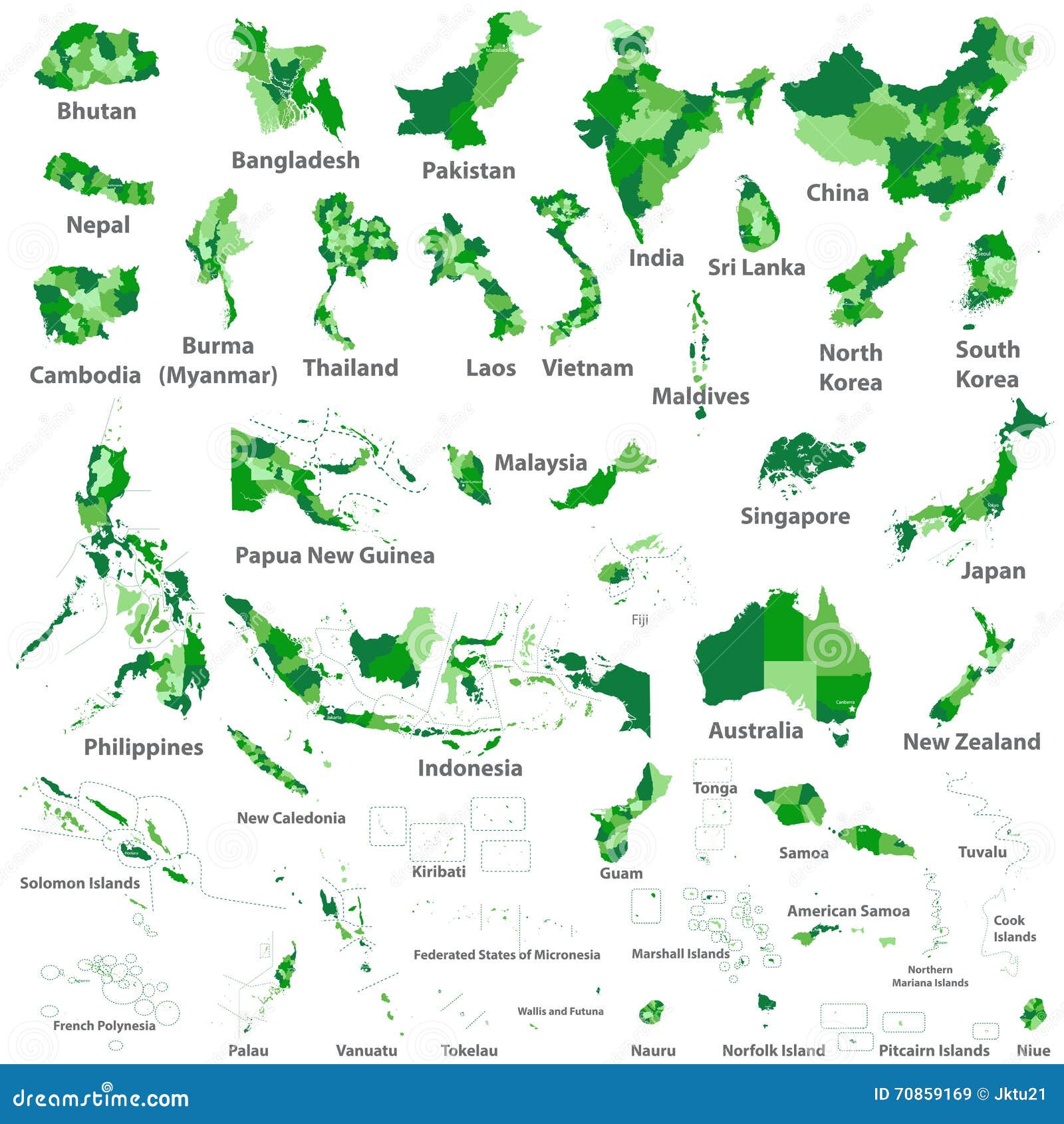 asian, australia and oceania  countries maps