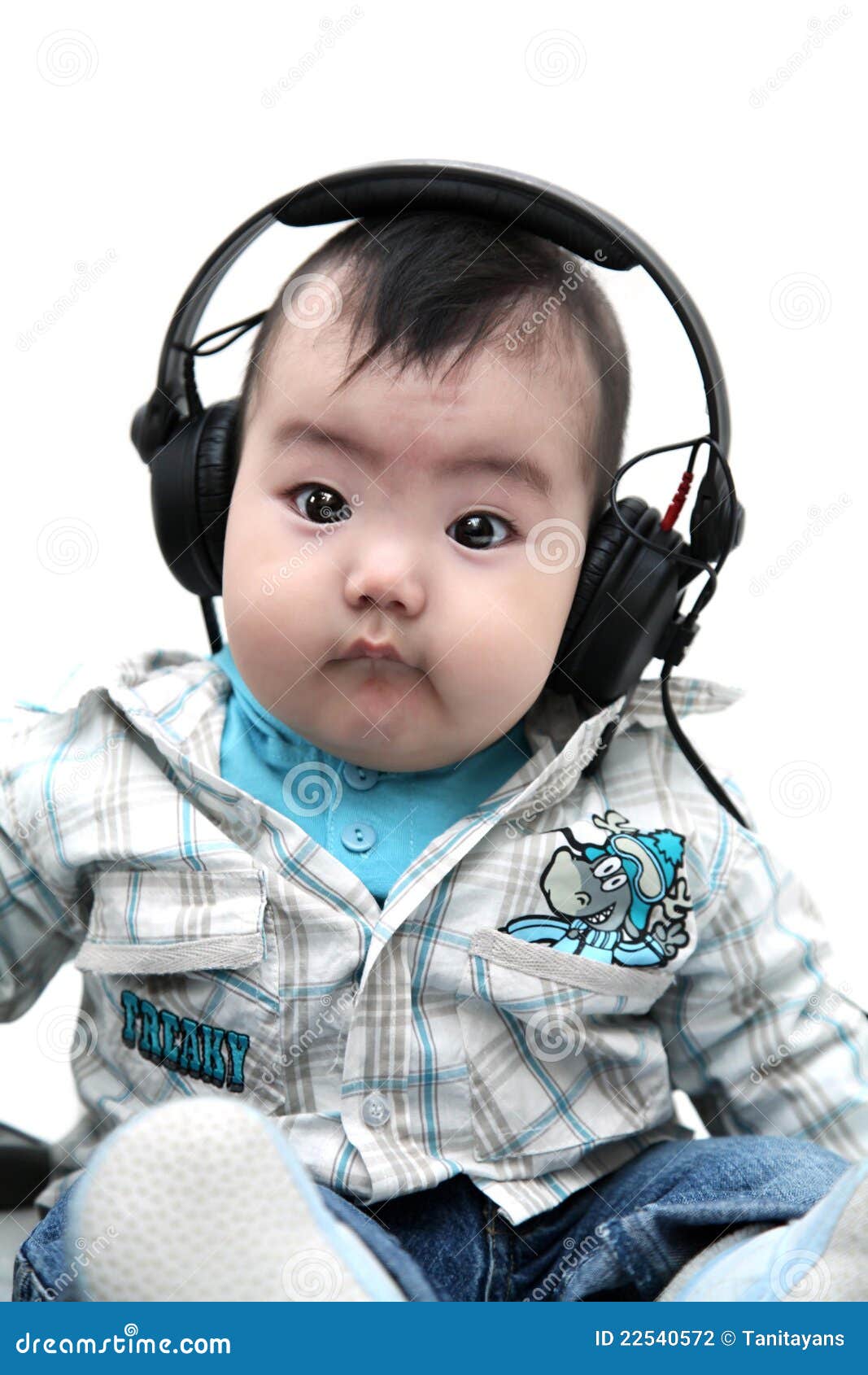 Asian Baby Boy with Headphones Stock Photo Image of toddler