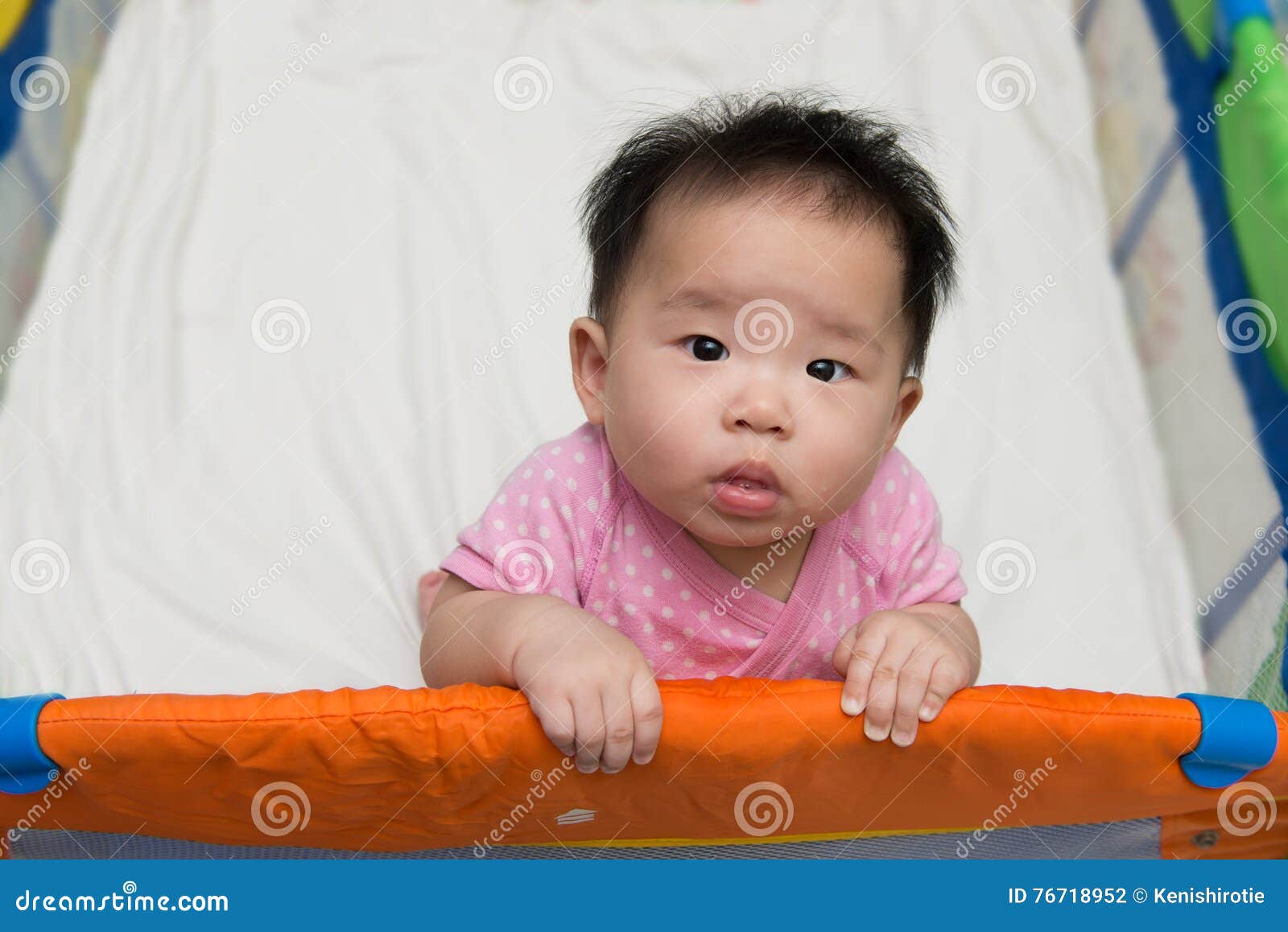 Asian baby in playpen stock photo. Image of chinese, safety 76718952
