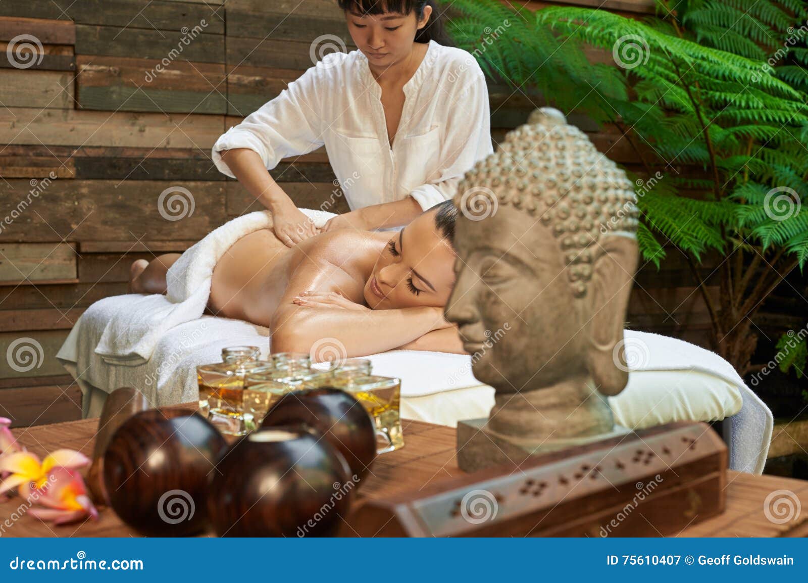 Asian Back Massage Theraphy Spa Hot Stone Stock Image Image Of