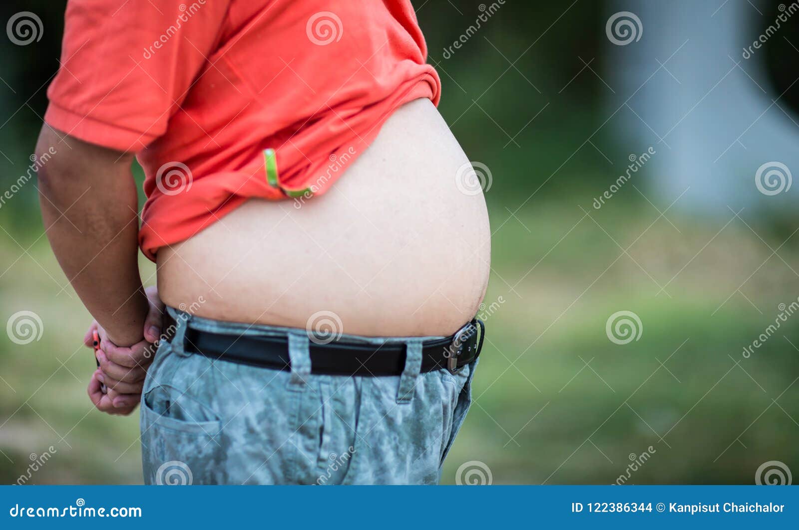 Asian Big Fat Guy Wearing Tshirt Color Pants Nature B