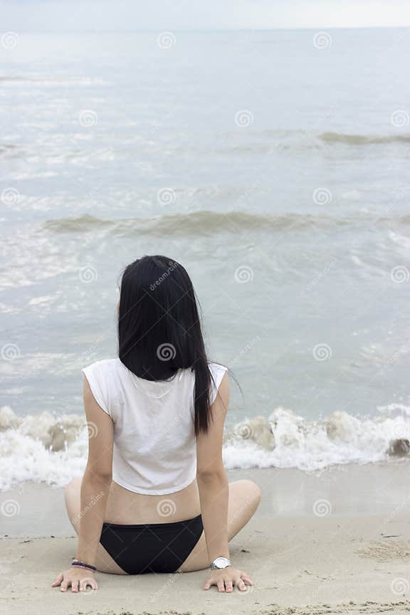 Asian Bikini Girl Sitting At The Beach Stock Image Image Of Sand Healthy 102798861