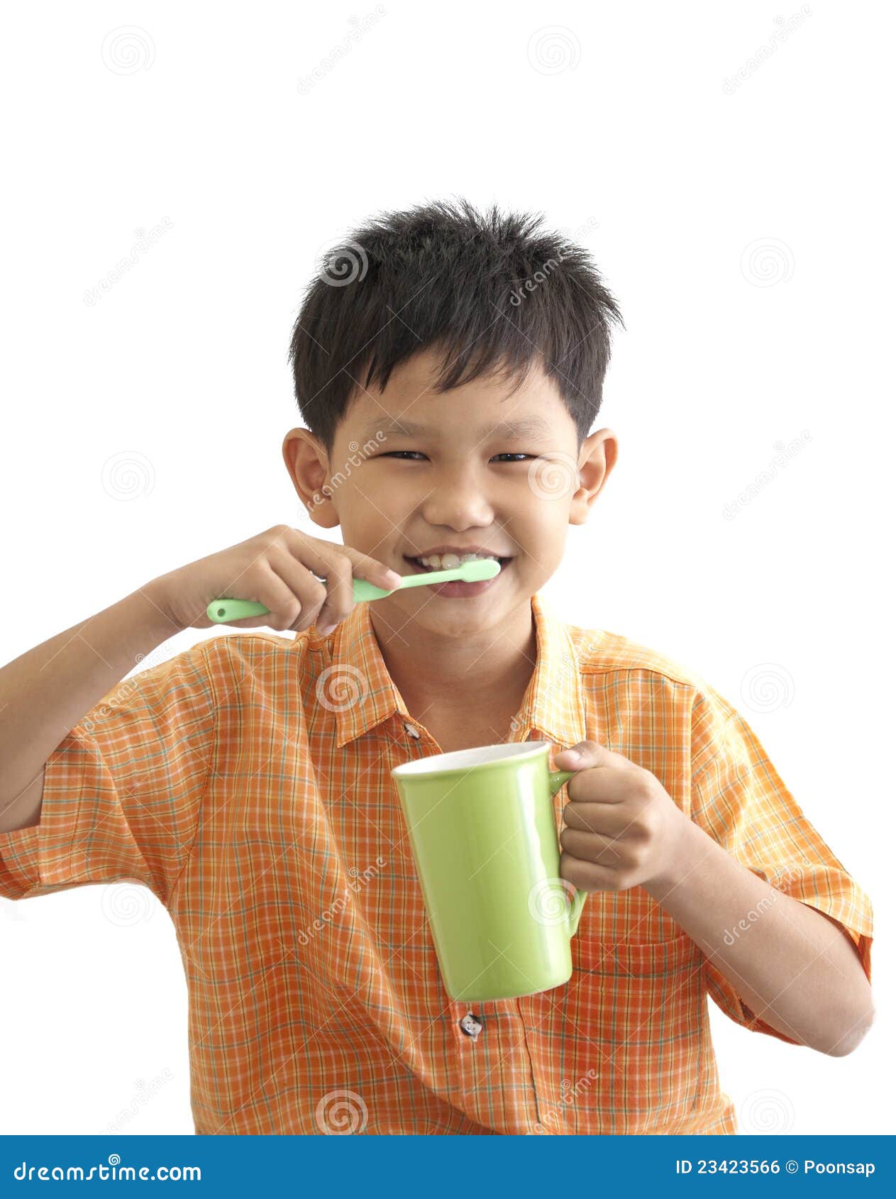 Asian boy brushing teeth. stock photo. Image of health 23423566