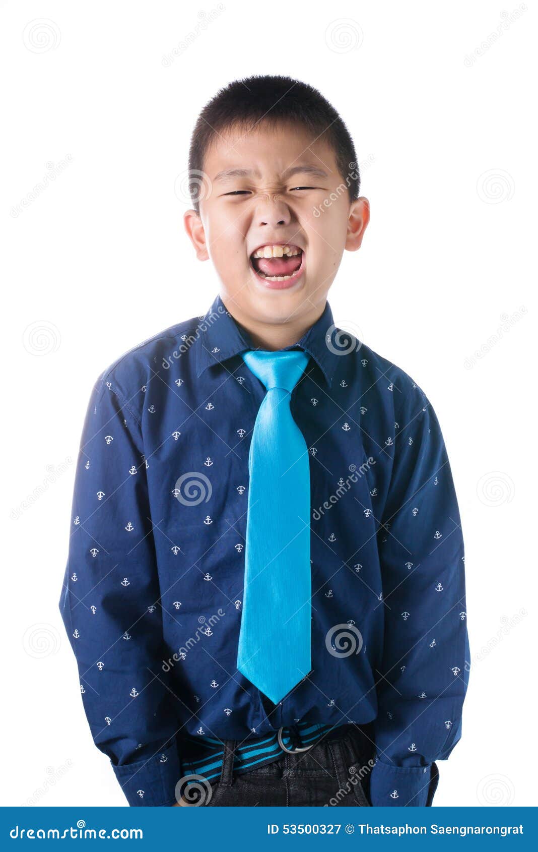 Asian Boy with Necktie, Isolated on White Background Stock Image