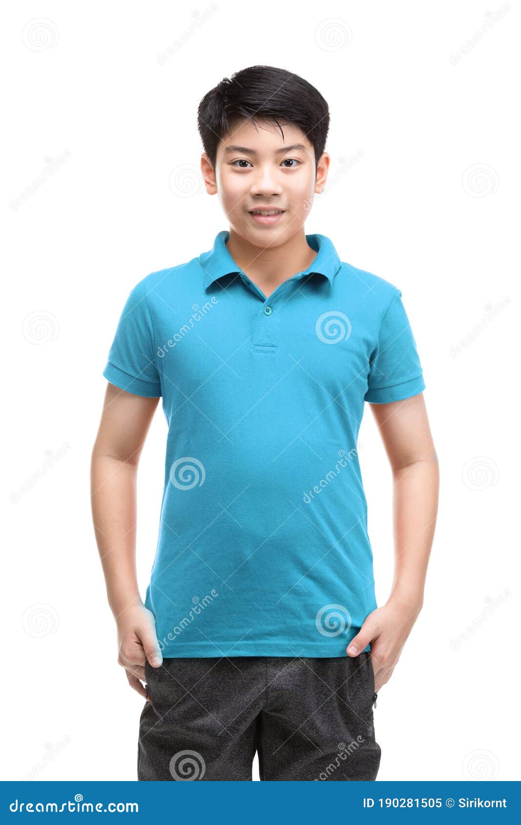 An Asian Boy Wearing a Blue Shirt is Doing Some Gesture Stock Image