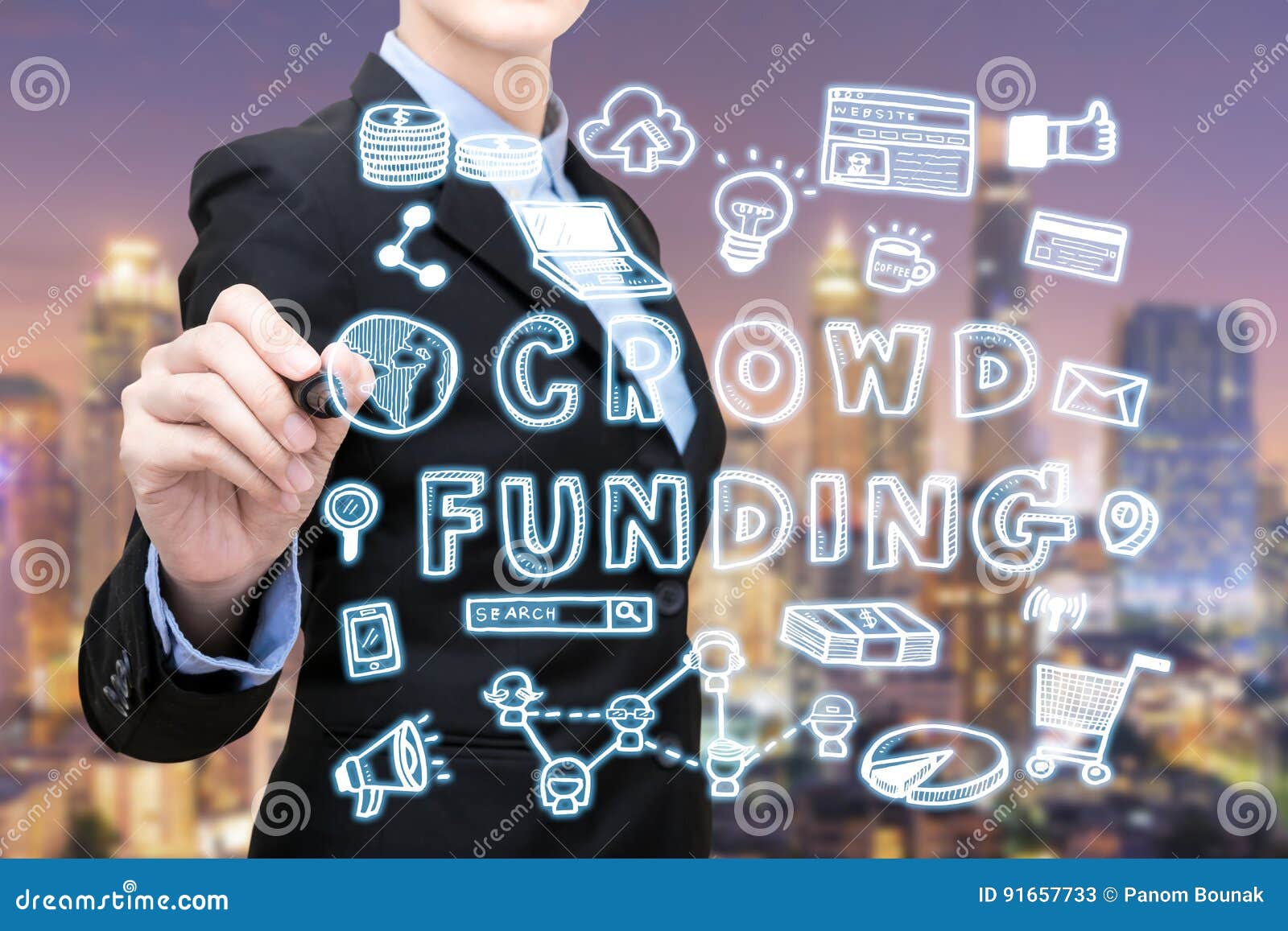 asian business woman is writing crowdfunding idea concept.