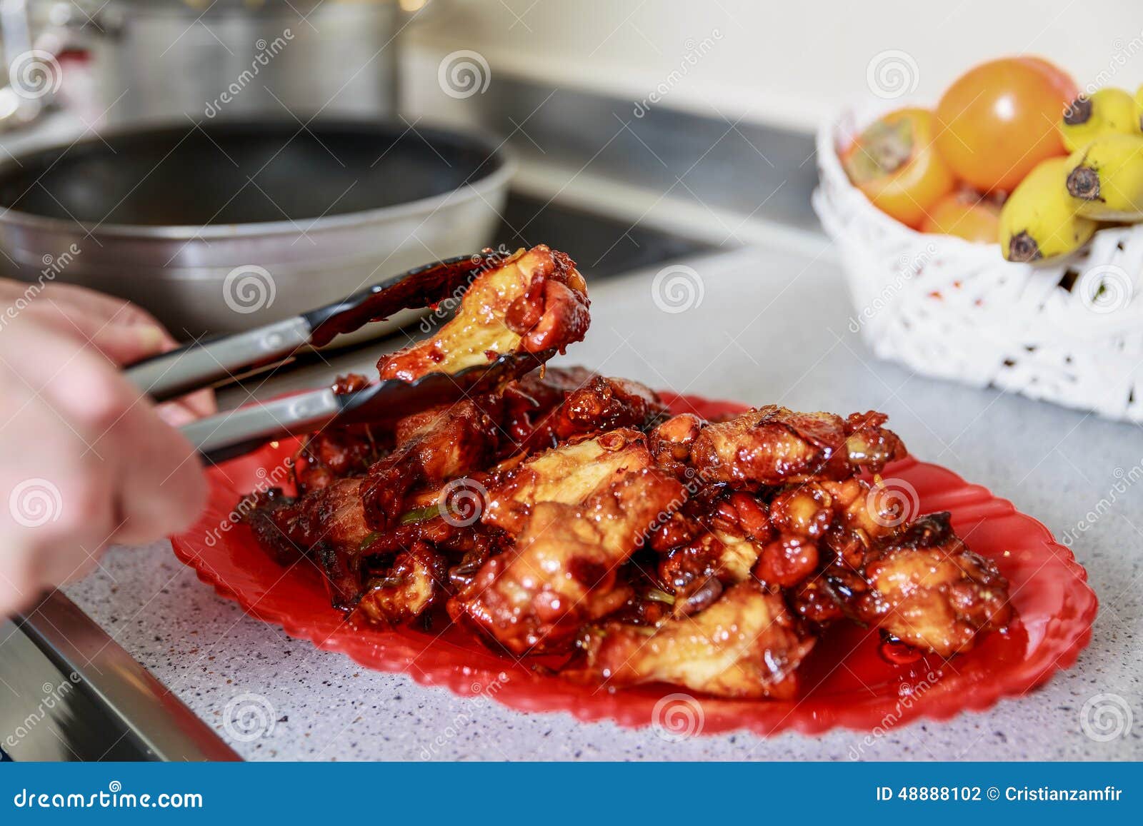 Asian Caramelized Chicken Wings Cooking Stock Photo Image of eating