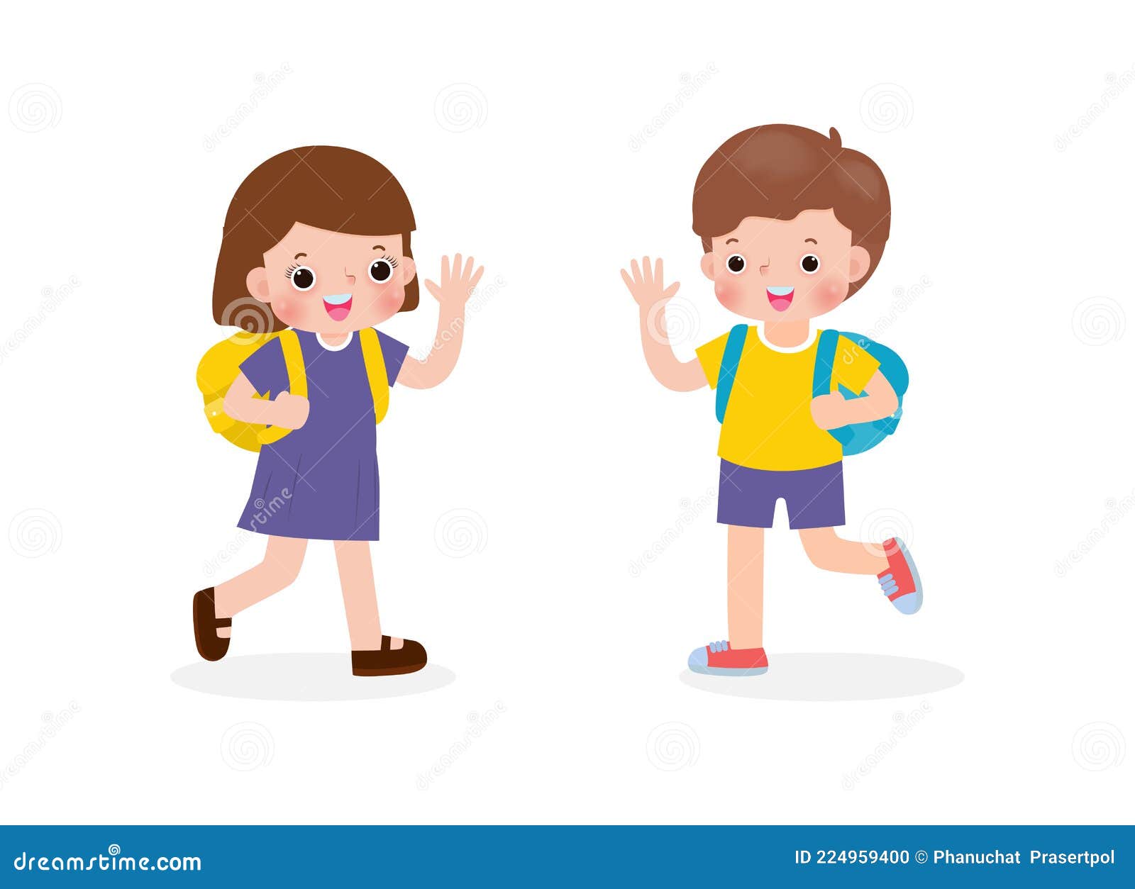 Asian Children with the Backpack Saying Goodbye To Schoolmates Cartoon  Characters Boy and Girl School Kids Going To School Isolate Stock Vector -  Illustration of hand, isolated: 224959400