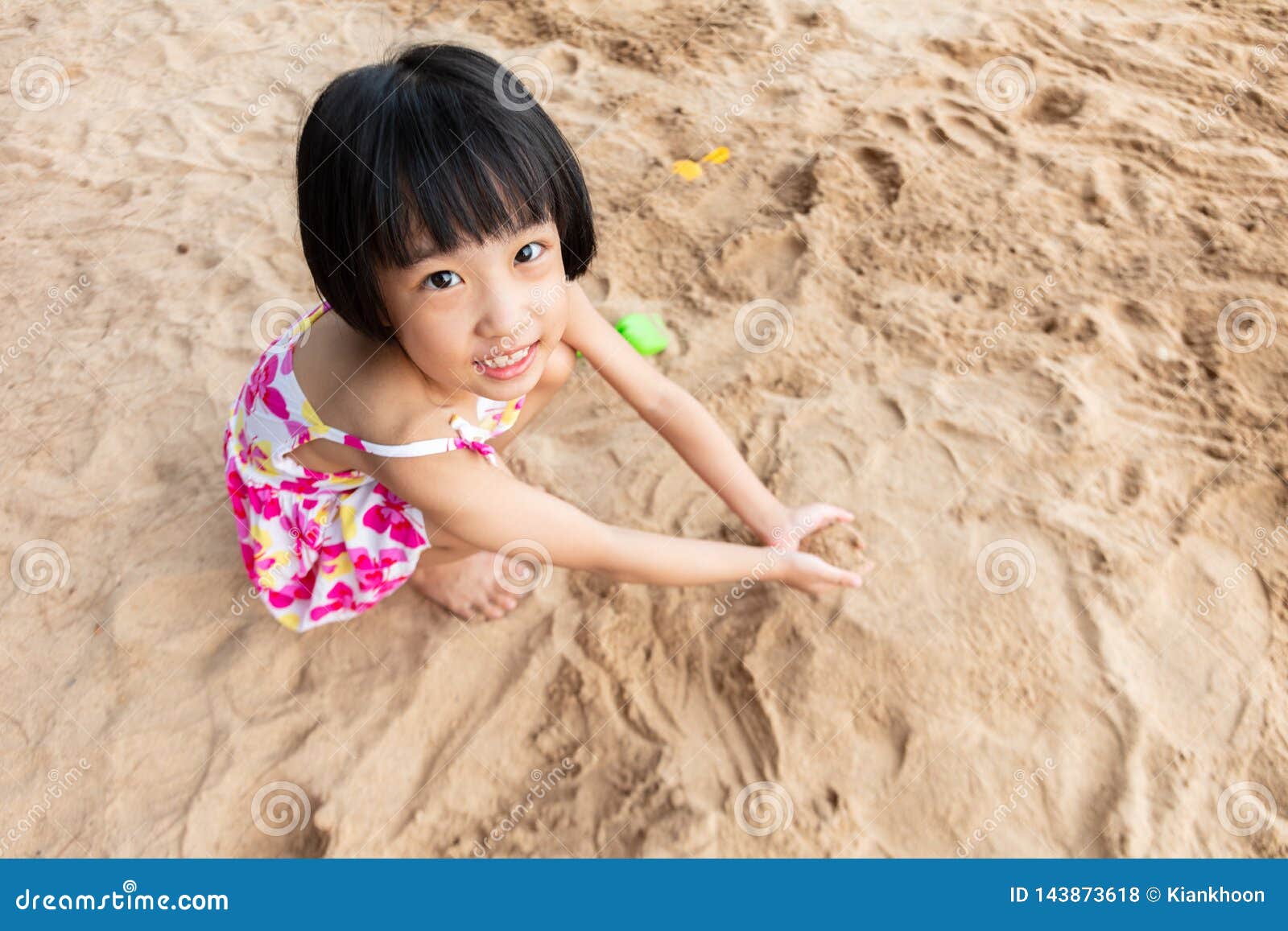 Beautiful Little Asian Child Girl On The Sand Beach Stock Photo - Image of chinese, funny: 140998304