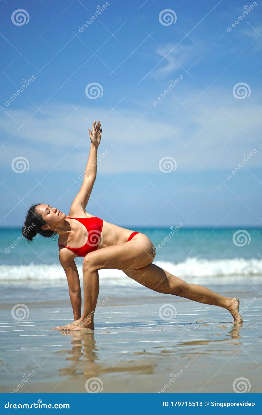 Asian Chinese Woman in Various Yoga Poses at the Beach Stock Photo - Image  of sand, holiday: 179715518