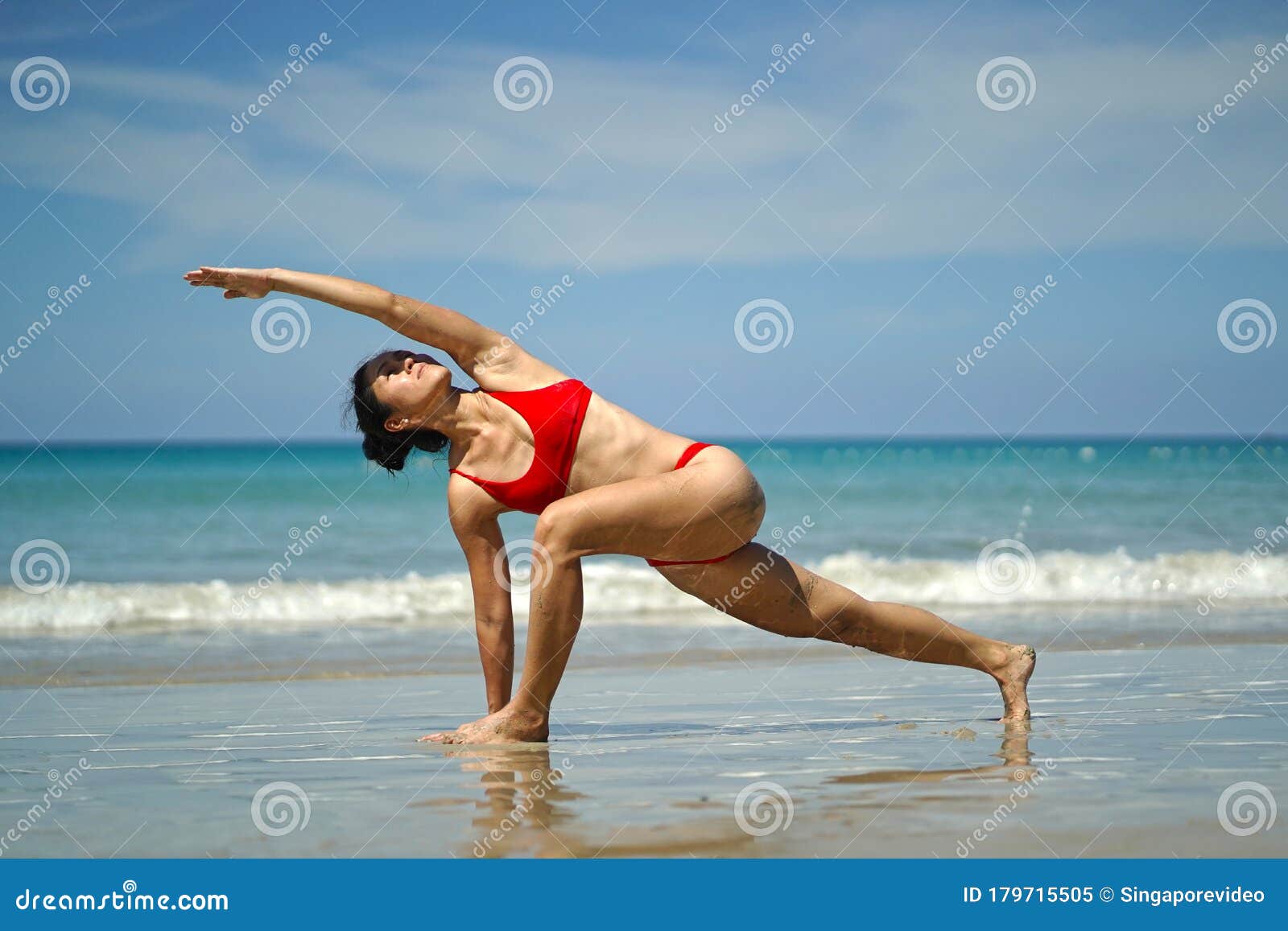 Asian Chinese Woman in Various Yoga Poses at the Beach Stock Image - Image  of landscape, blue: 179715505