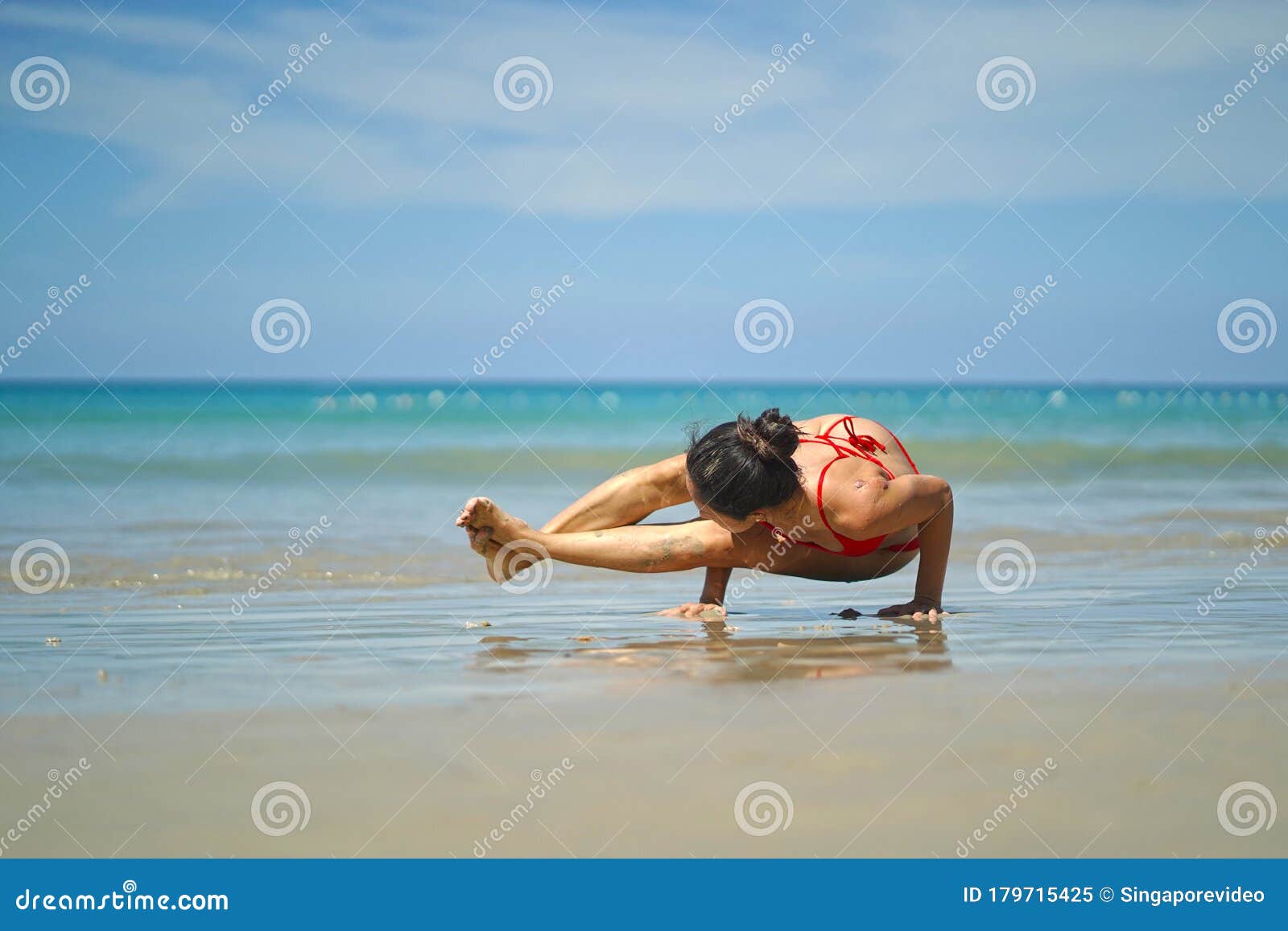 Asian Chinese Woman in Various Yoga Poses at the Beach Stock Image - Image  of pretty, pilates: 179715425