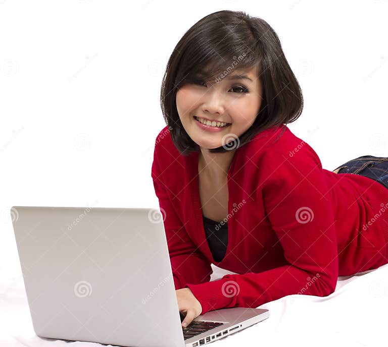 Asian College Girl With Laptop Stock Image Image Of Cheerful Natural 23738169