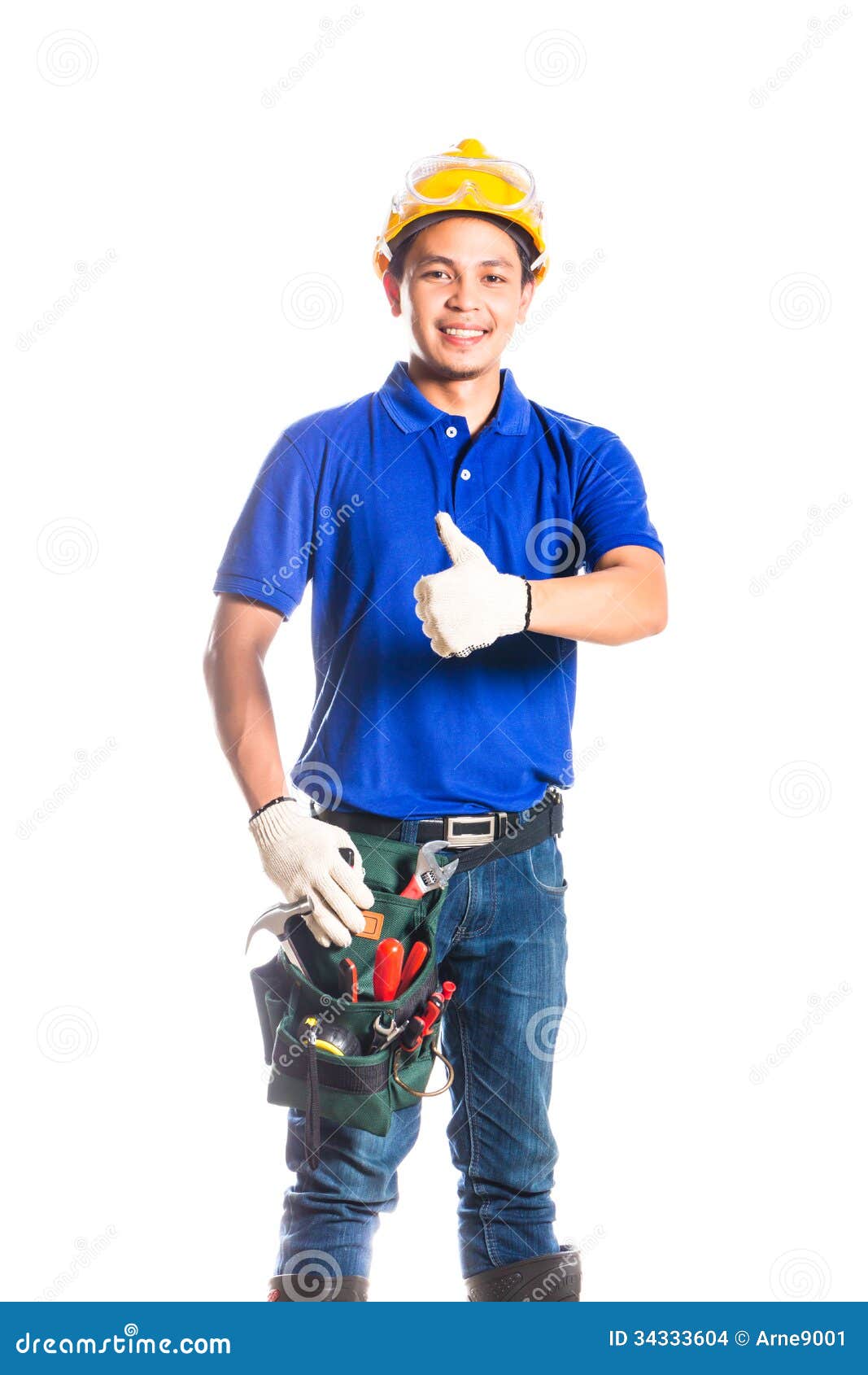 Asian Construction Worker with Tools Stock Photo Image of site, belt