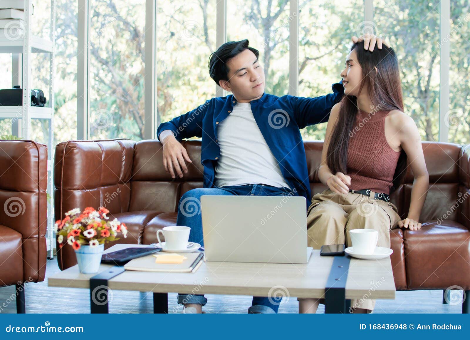 Asian couple in the living room