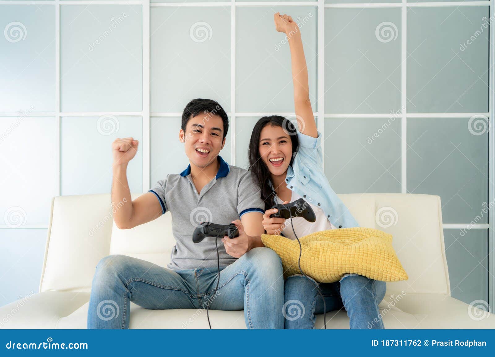 Asian couple in the living room