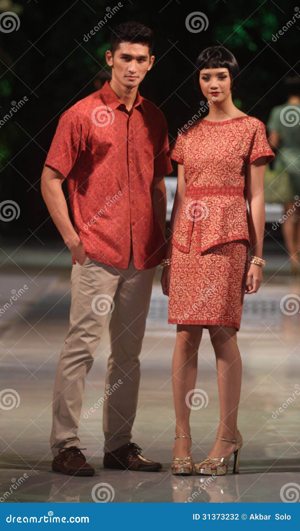 Asian Couple Model Wearing Batik At Fashion Show Runway Asian Couple Model Wearing Batik At Fashion Show Runway