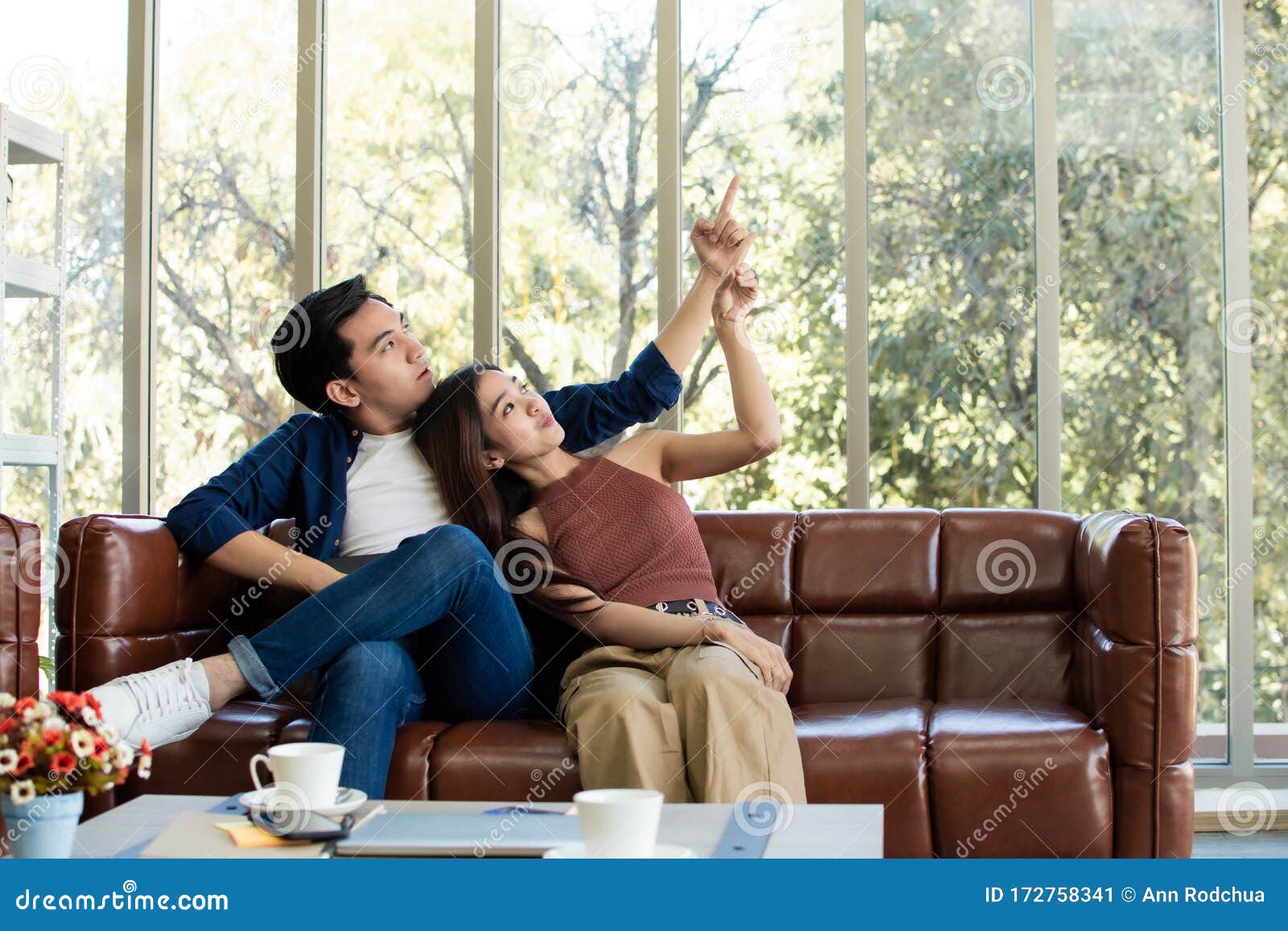 Asian couple in the living room