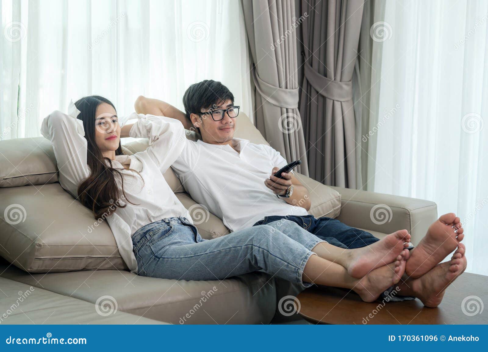 Asian couple in the living room