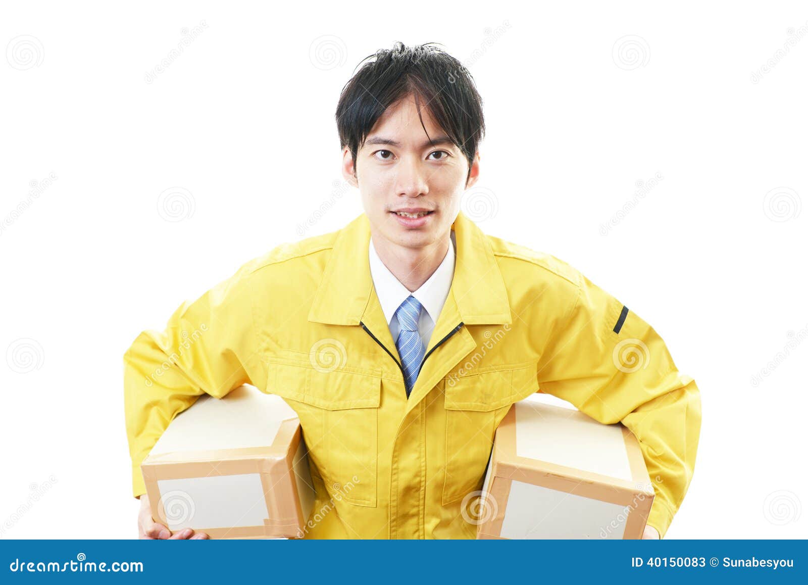 Asian Courier Delivering a Package Stock Image Image of delivery