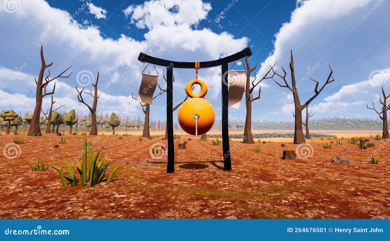 an asian cymbal standing in a natural environment ed by computer 3d render