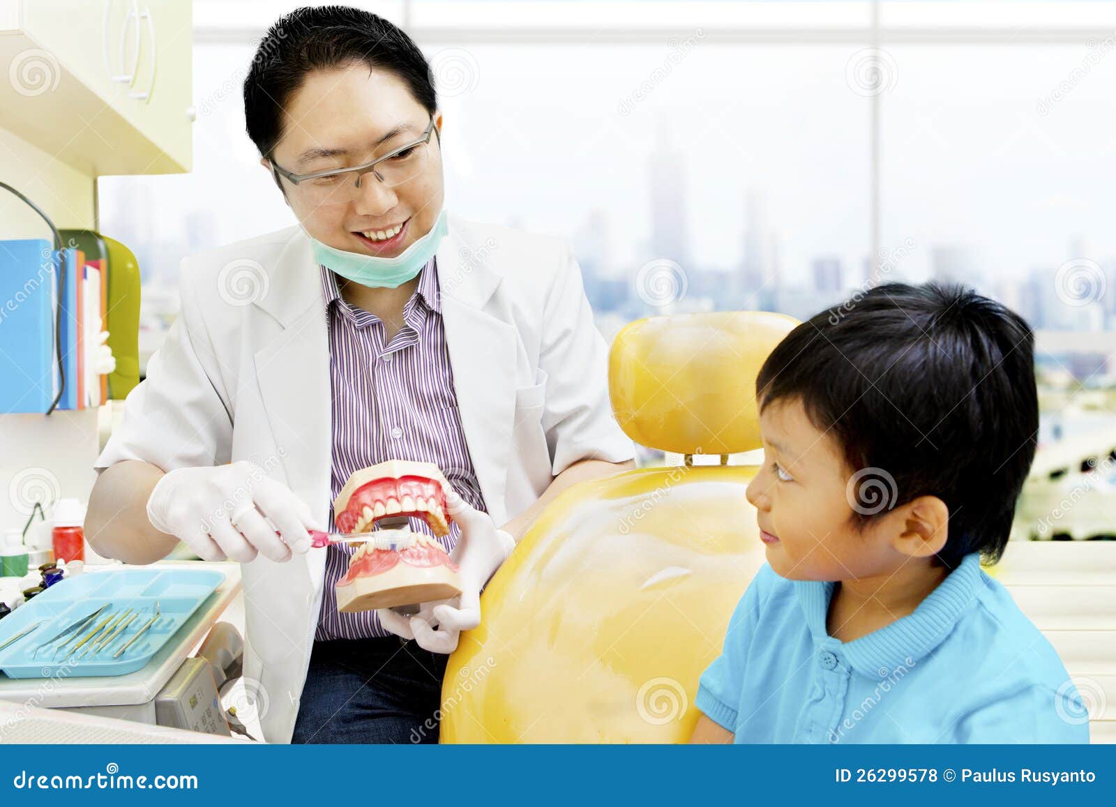 Asian Dentist Brushing Teeth Tutorial Stock Photo Image of health