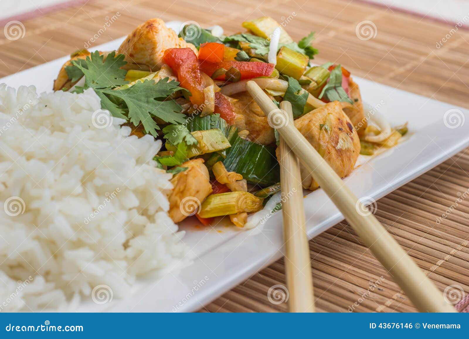 Asian Dish with Chicken, Vegetables and Cilantro Stock Photo Image of