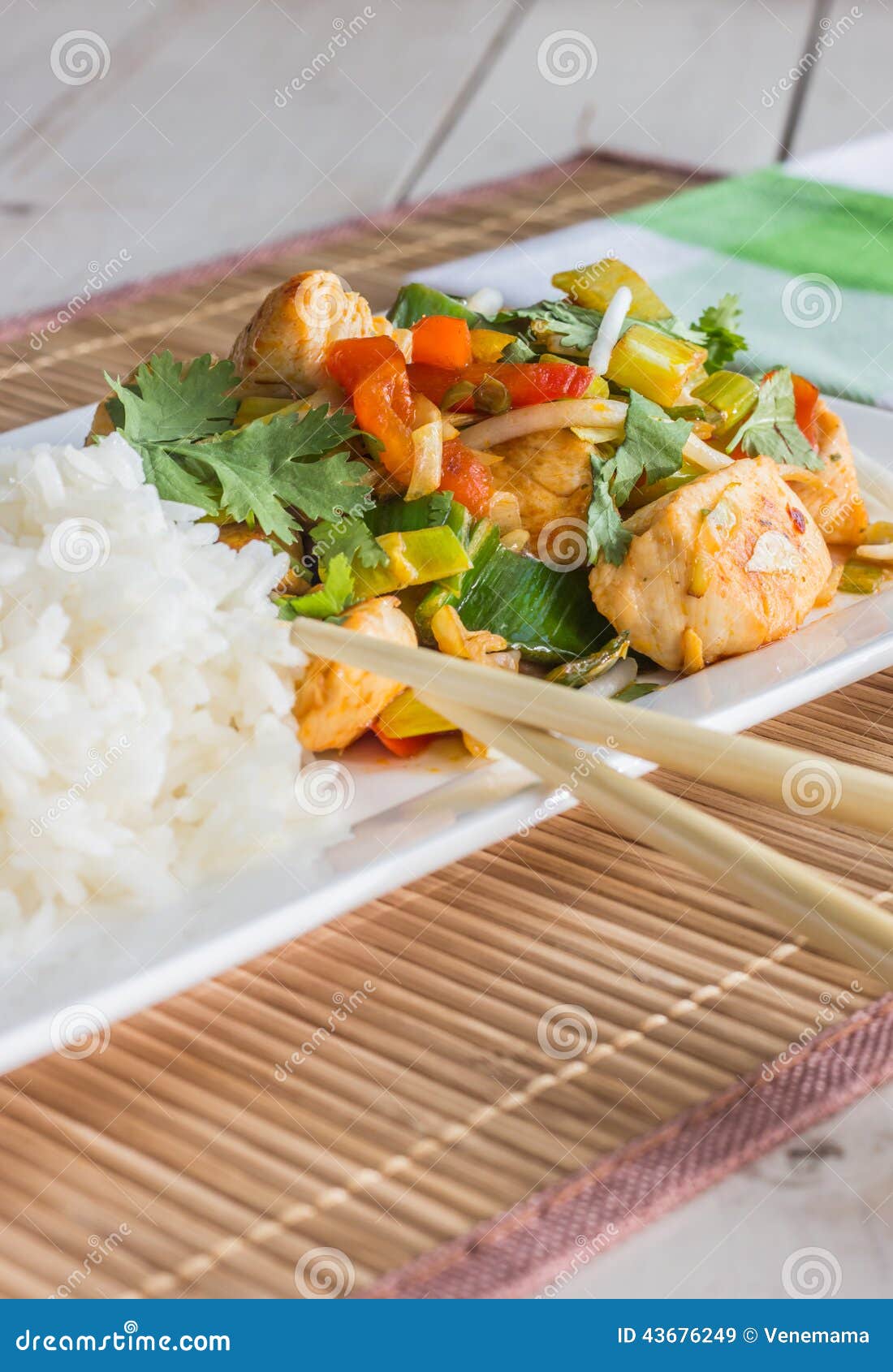 Asian Dish with Chicken, Vegetables and Cilantro Stock Image Image of