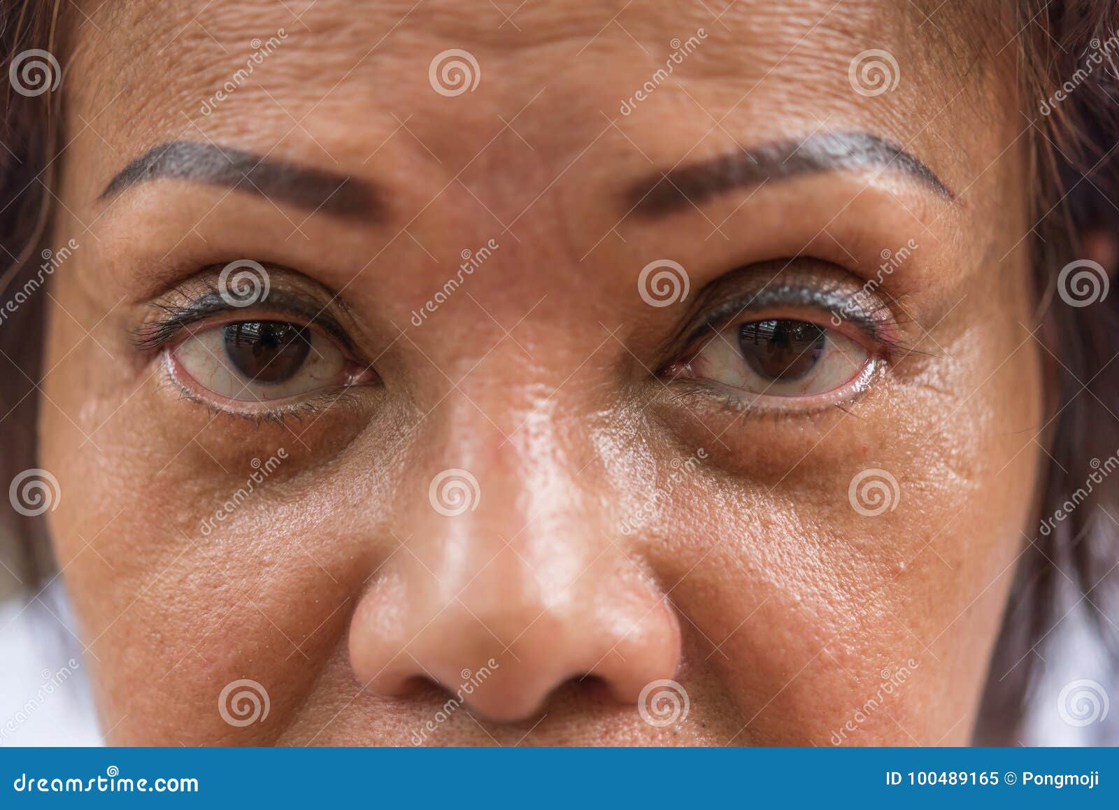 Asian Elder Women Show Her Eyes And Eyebrow Tattoo Stock Image - Image