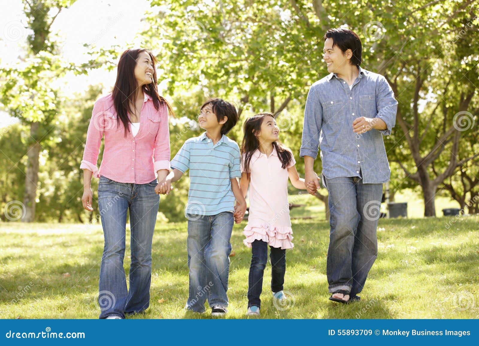 Asian Family Walking Hand in Hand in Park Stock Image Image of