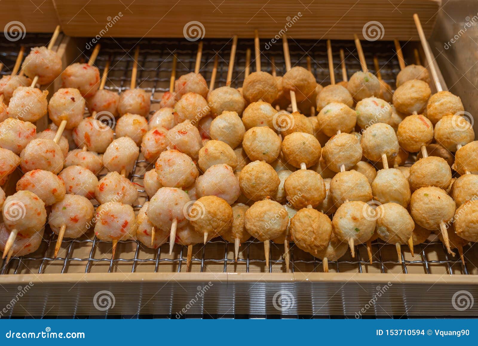 Asian Famous Street Food Fried Fishball and Meatball Stock Photo