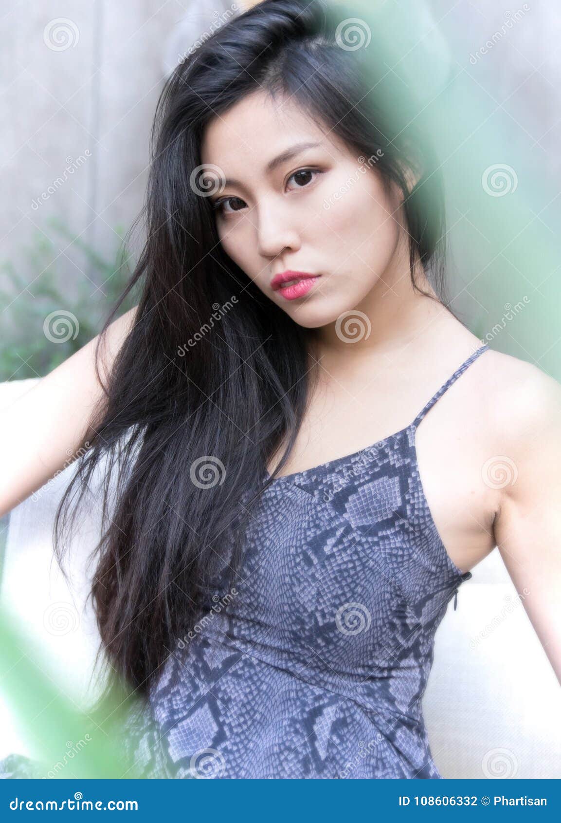 Asian Fashion Model Posing Beautiful Long Hair Stock Photo - Image of ...