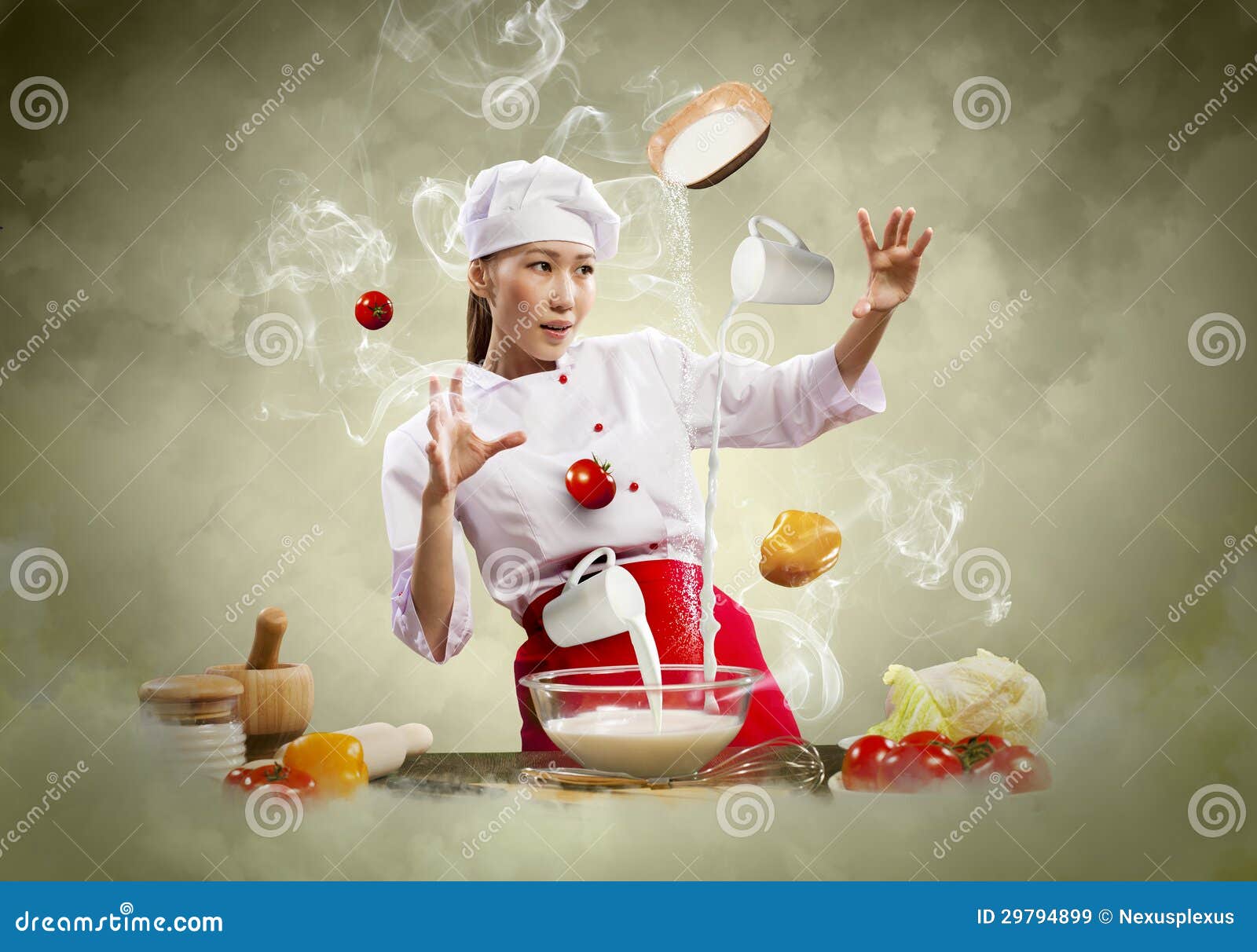 Asian Female Cooking with Magic Stock Image Image of artistic, human
