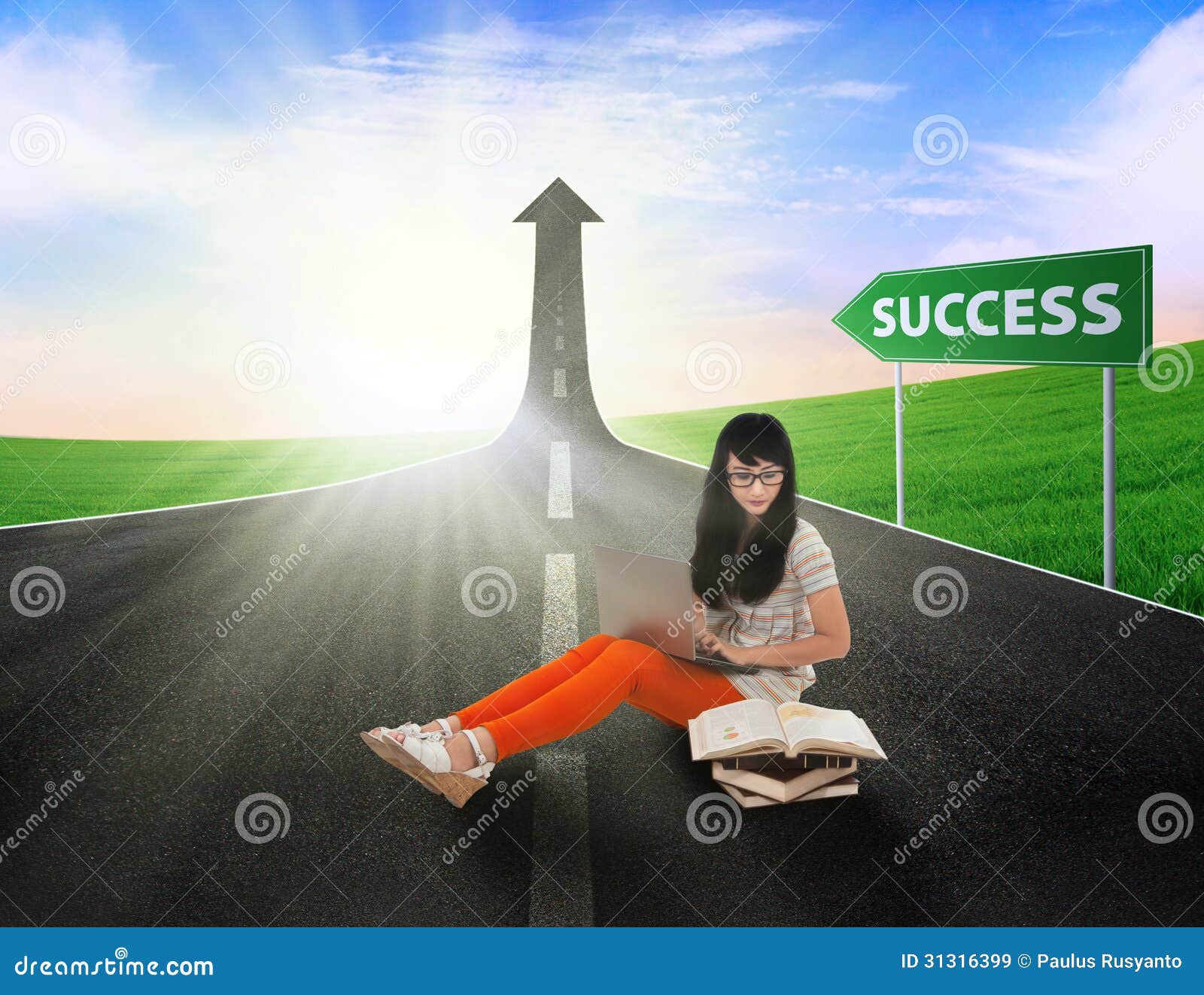 Asian Female Student Study On Road Of Success Royalty Free ...