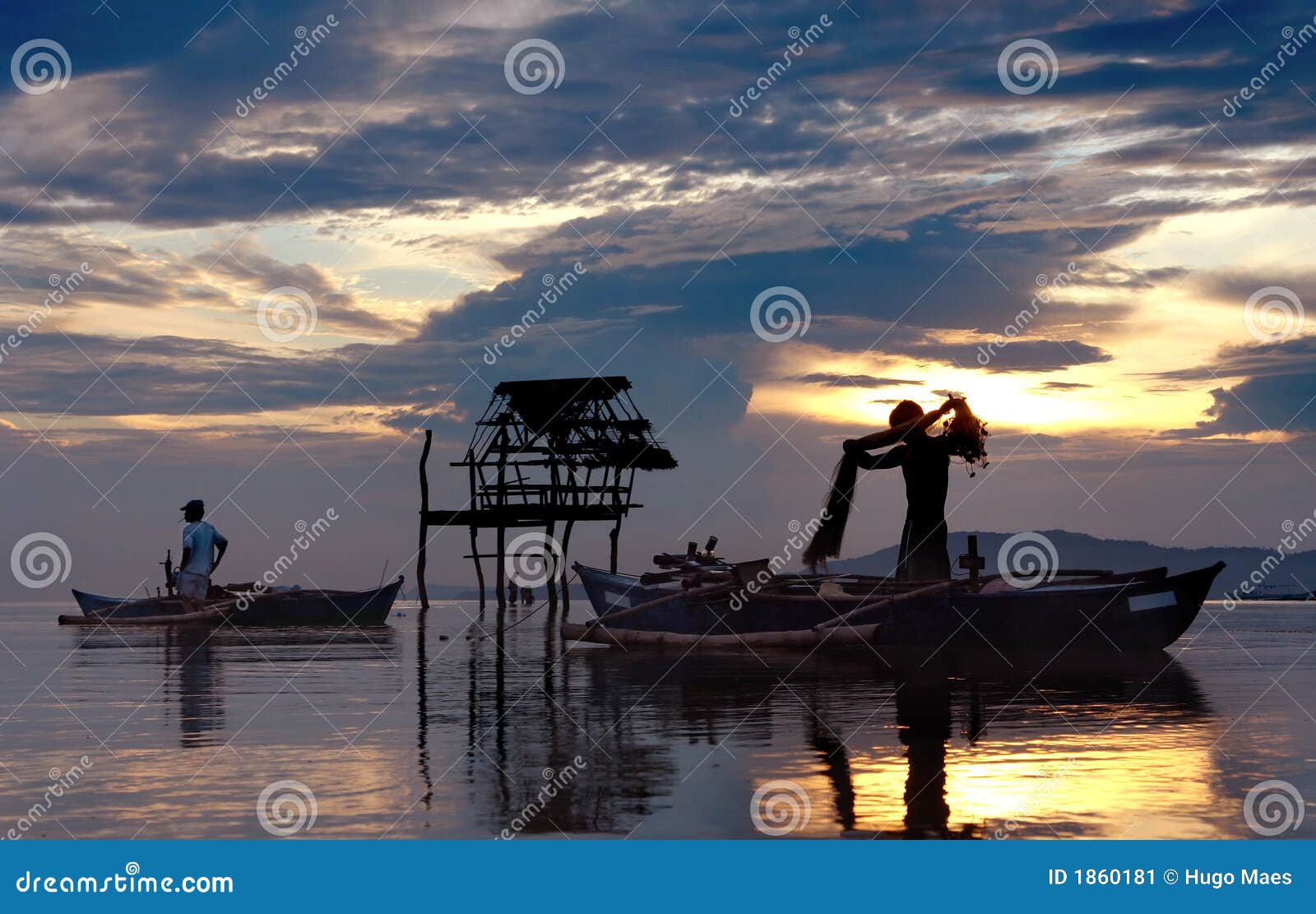 asian fishermen with sunset.