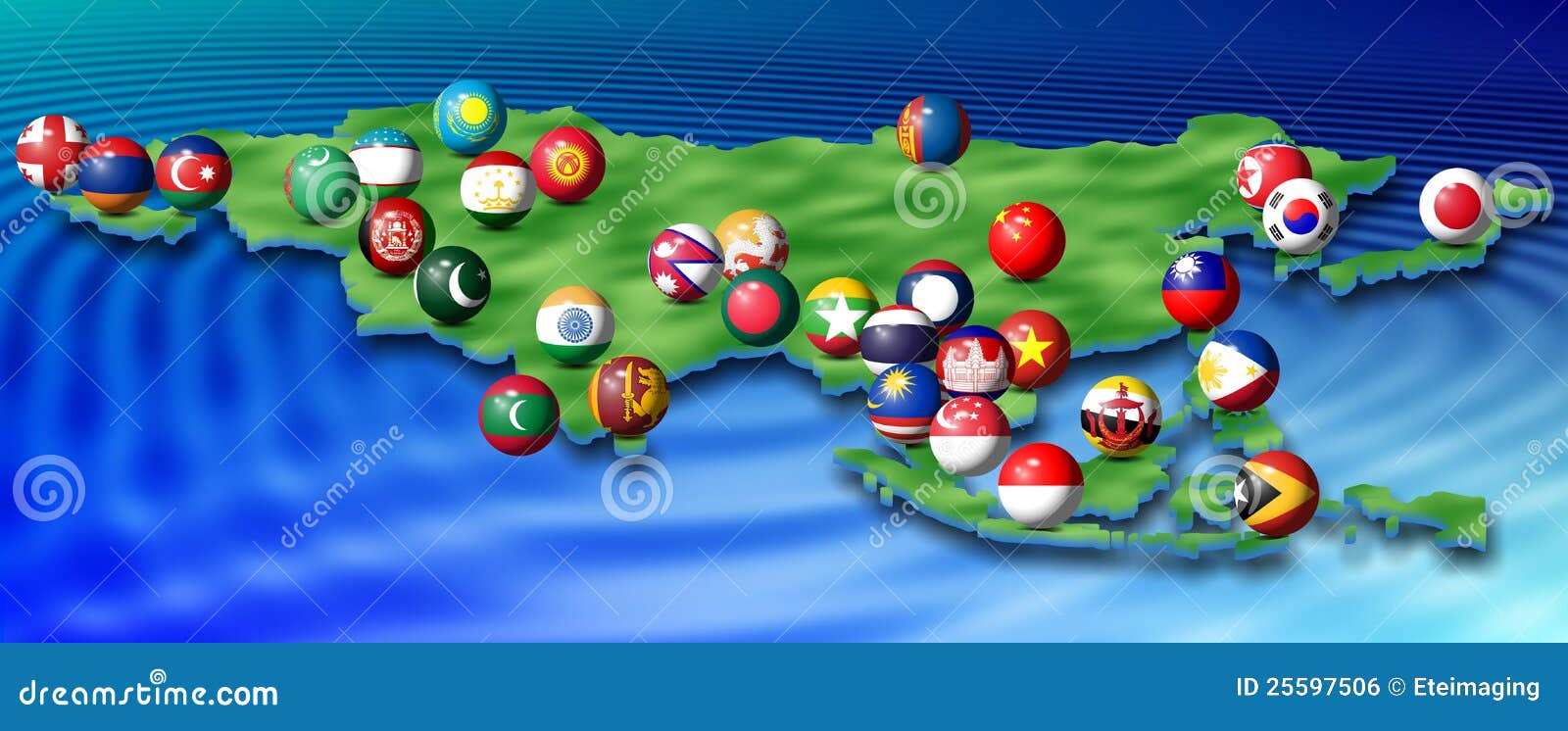 Asian Flags And Map Royalty Free Stock Image - Image: 25597506