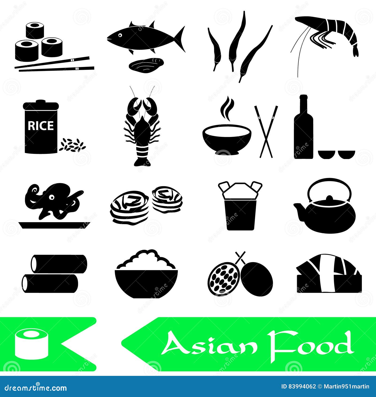 Asian Food Theme Set of Simple Icons Stock Vector Illustration of