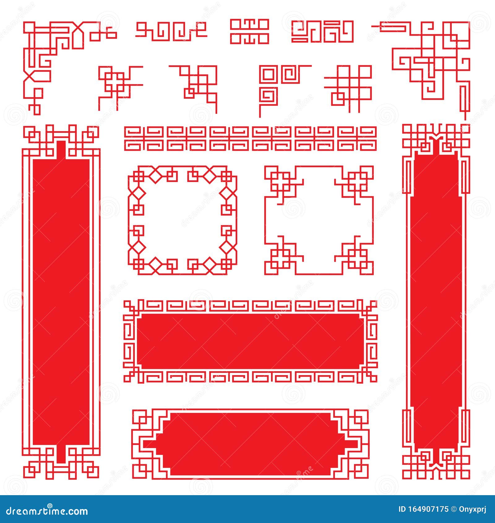 Asian Frames. Traditional Chinese Oriental Graphic Elements and Borders Vector Frames Stock