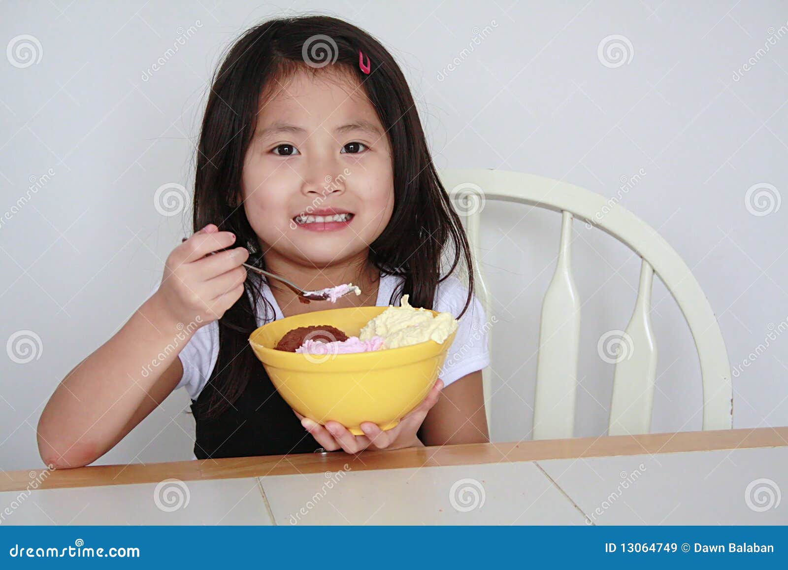 Asian Girl Eating Ice Cream Bowl Stock Image Image Of Dessert Meltling
