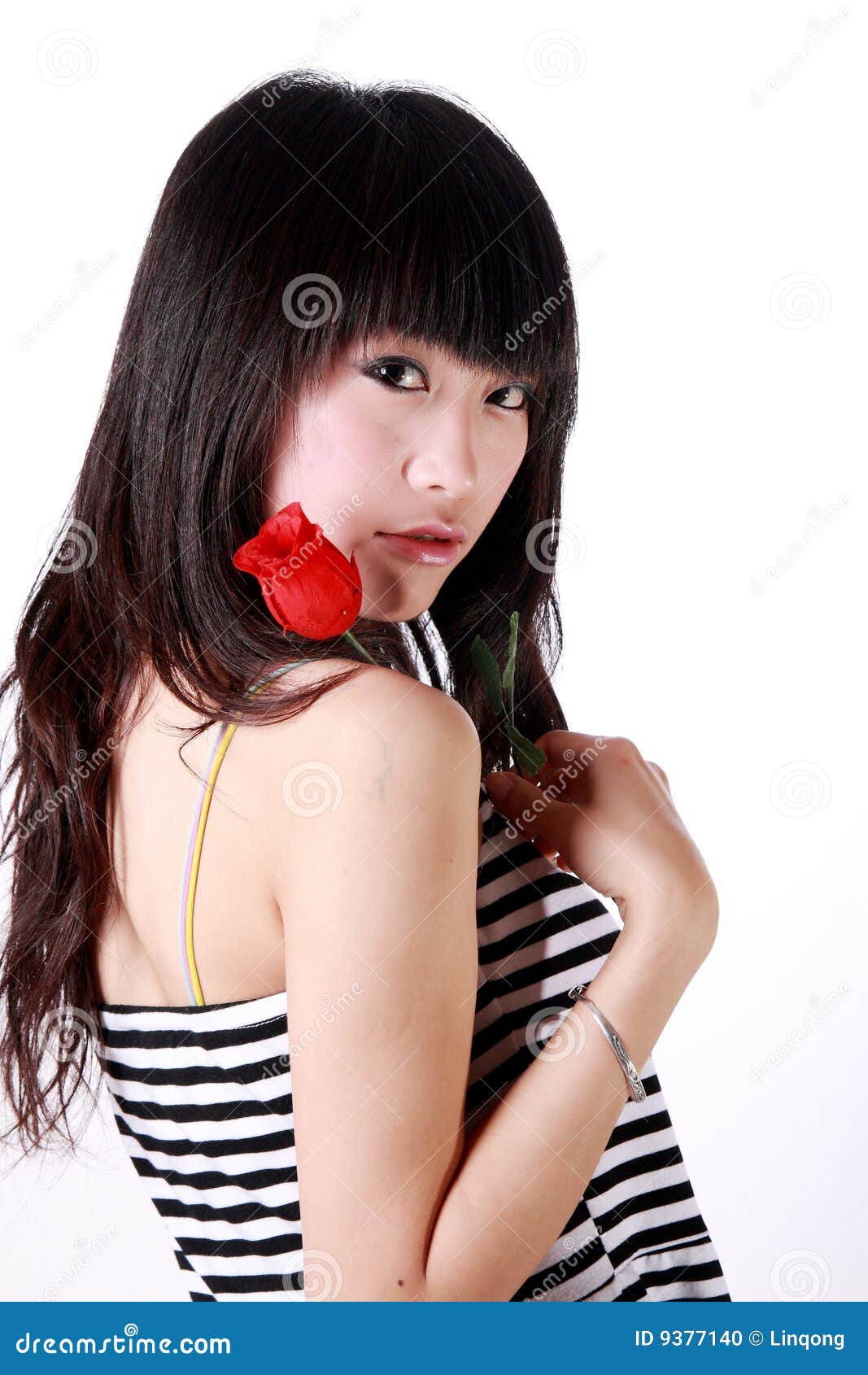Asian girl holds a rose stock photo. Image of girl, beauty 9377140