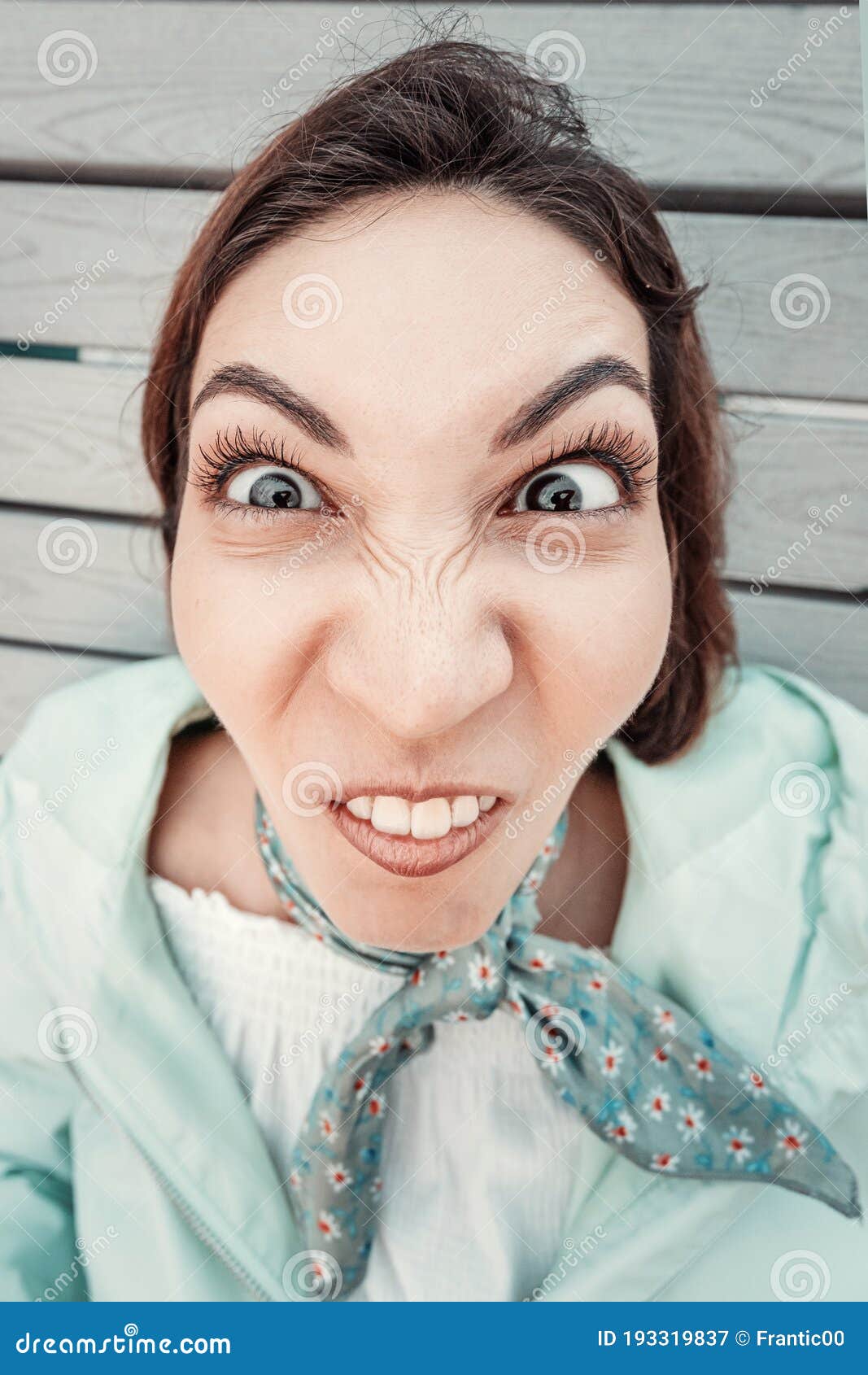 Girl Make Funny Faces And Grimaces Millennials Emotions Wide Angle Optics And Fisheye Distortion Stock Image Image Of Frown Female