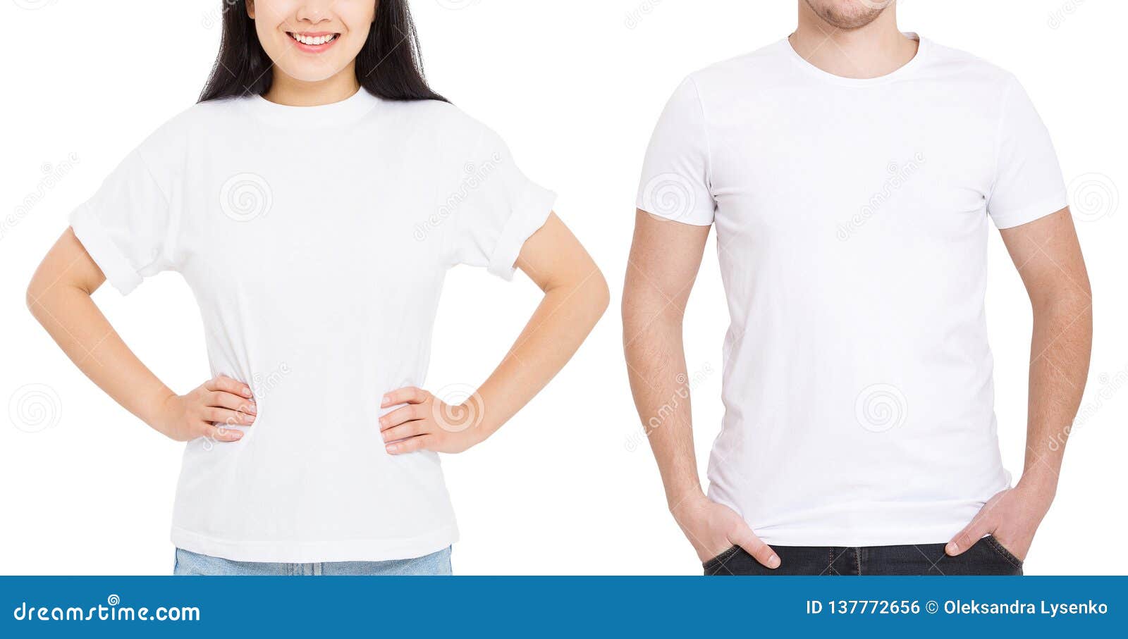 Download Asian Girl And Man In Blank Template T Shirt Isolated On ...