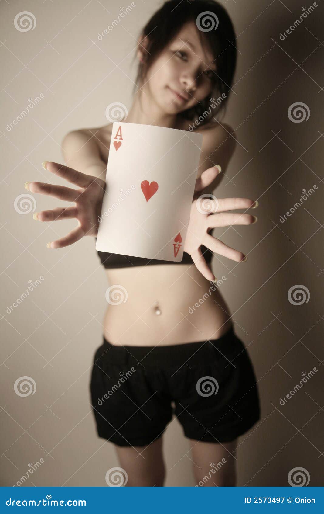 Asian Girl With Playing Card Royalty Free Stock 