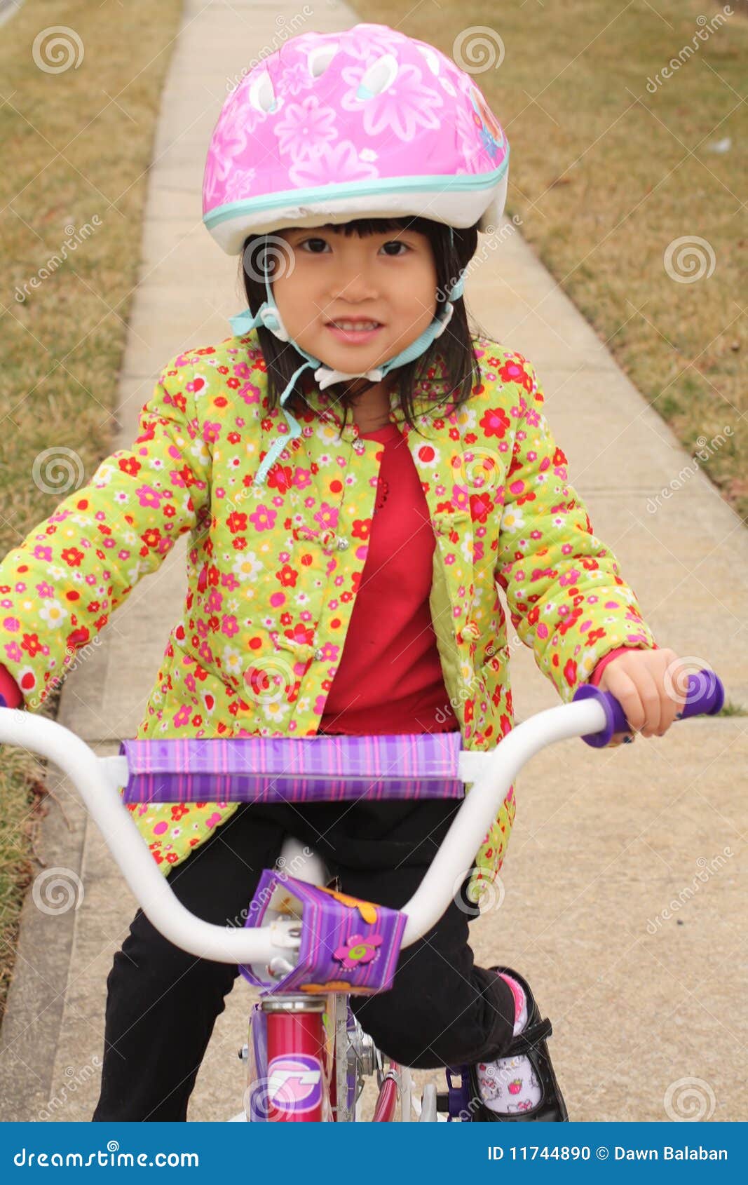 Asian Girl Riding On Bike With Helmet Stock Photo Image 1