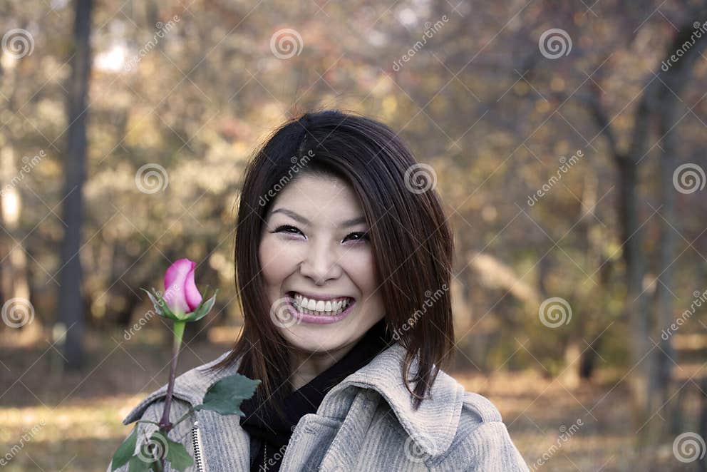 Asian Girl With Rose Stock Image Image Of Brunette Pretty 13841717