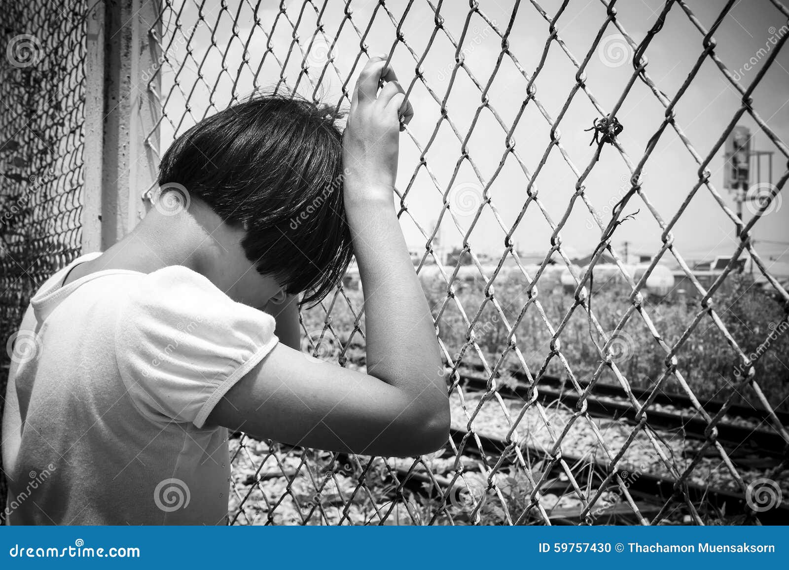 Asian Girl Sad Alone Hand Hold Jail Stock Photo - Image of child ...