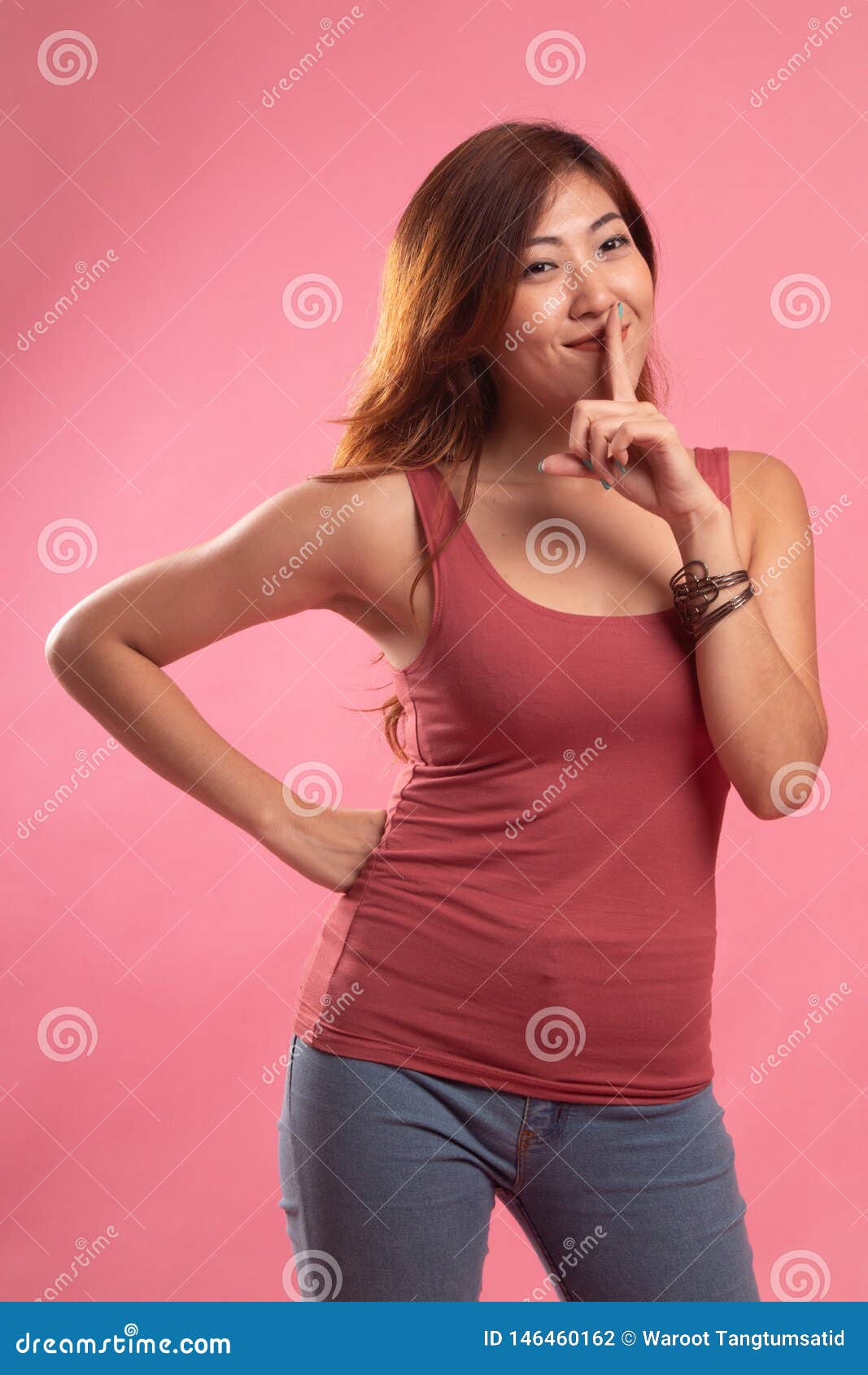 Asian Girl Show Quite Hand Sign Stock Photo - Image of asian, studio ...