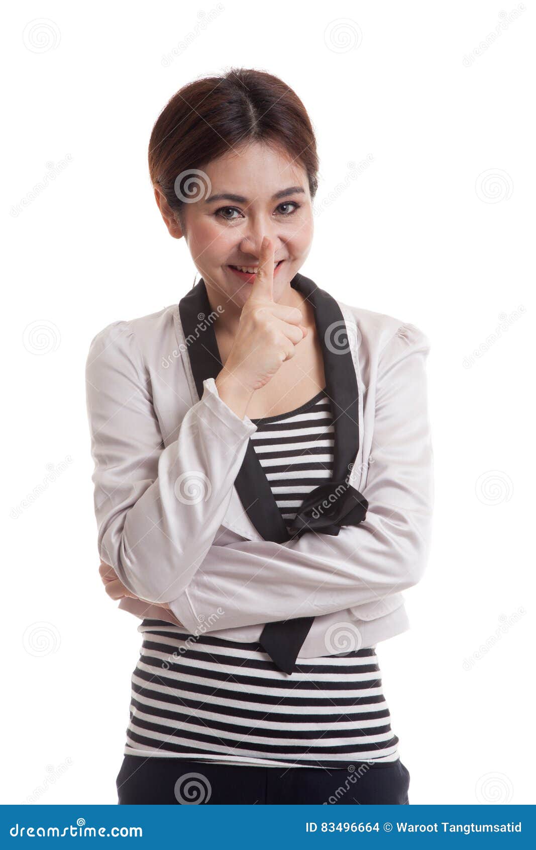 Asian Girl Smile Show Quite Hand Sign. Stock Photo - Image of casual ...